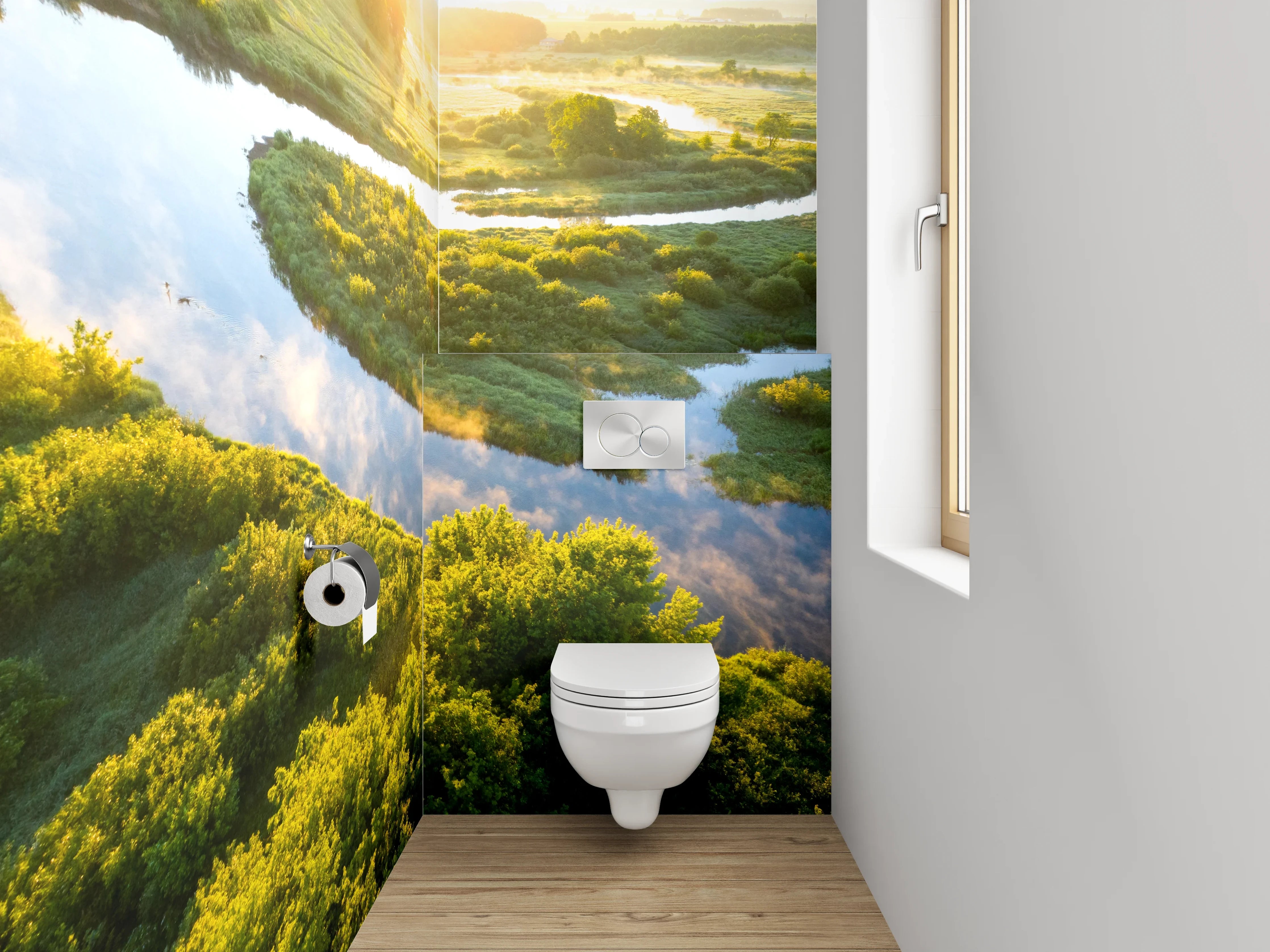 WC-Rückwand - Natürliche Flusslandschaft bei Sonnenaufgang