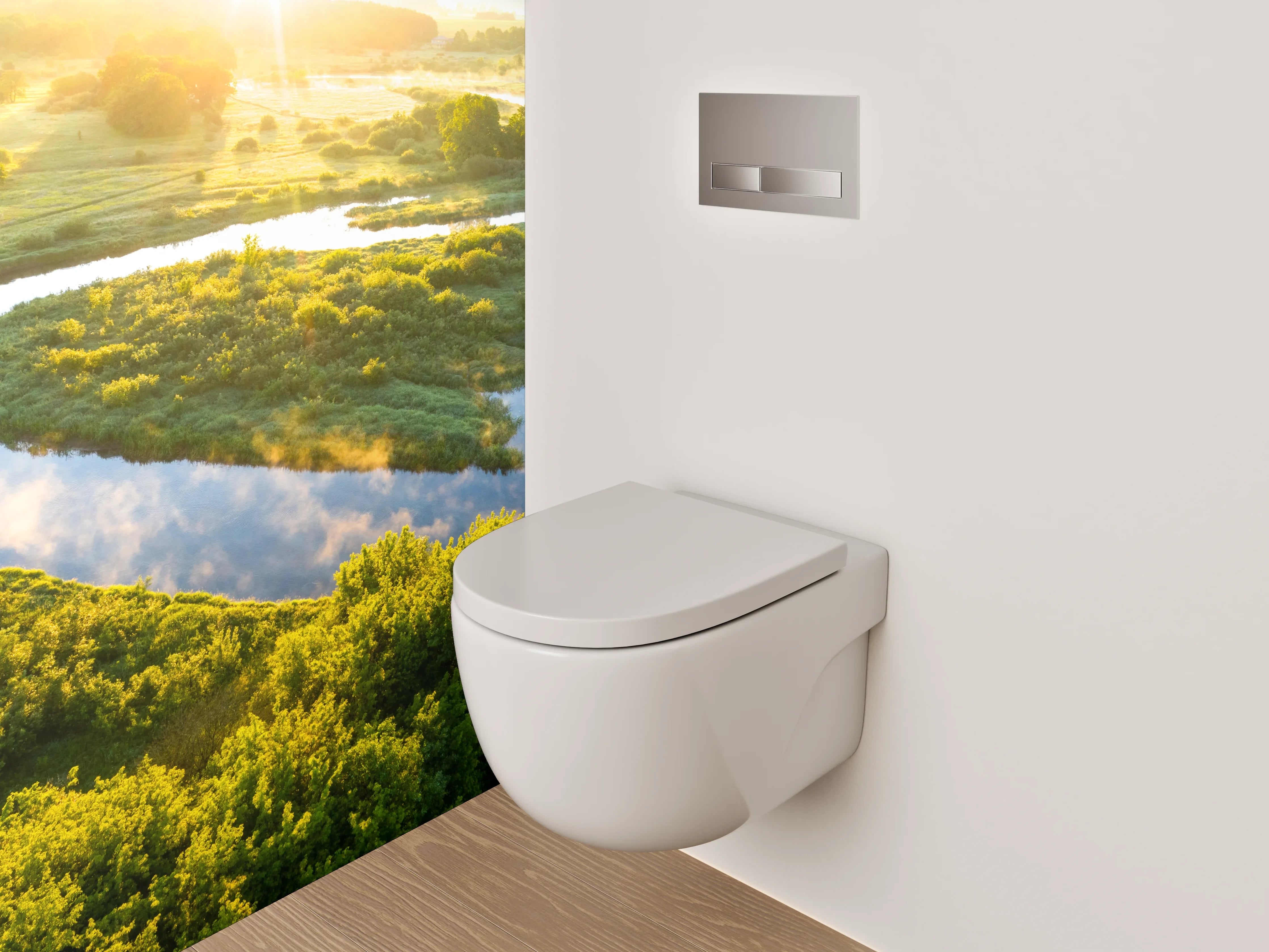 WC-Rückwand - Natürliche Flusslandschaft bei Sonnenaufgang