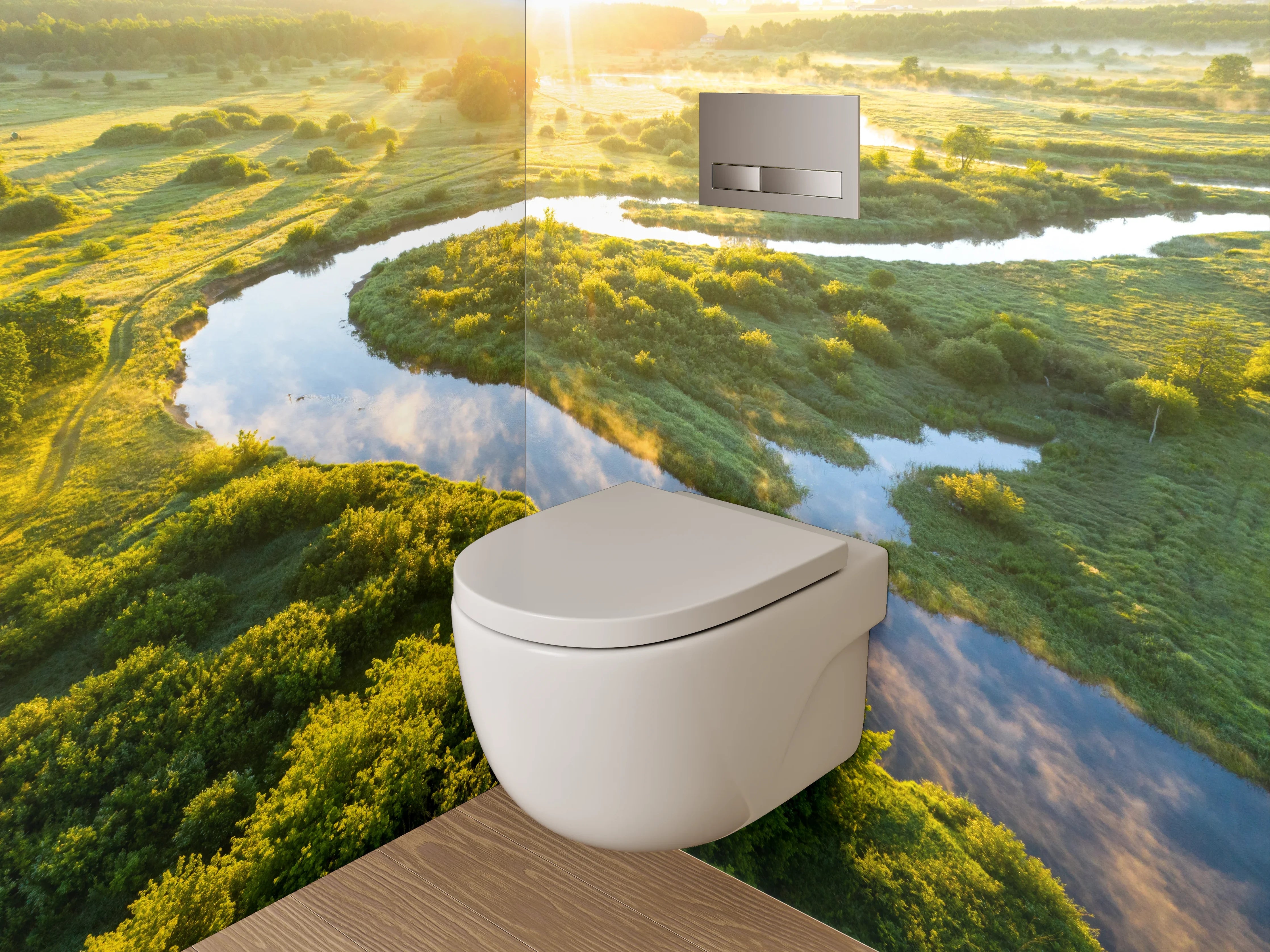 WC-Rückwand - Natürliche Flusslandschaft bei Sonnenaufgang