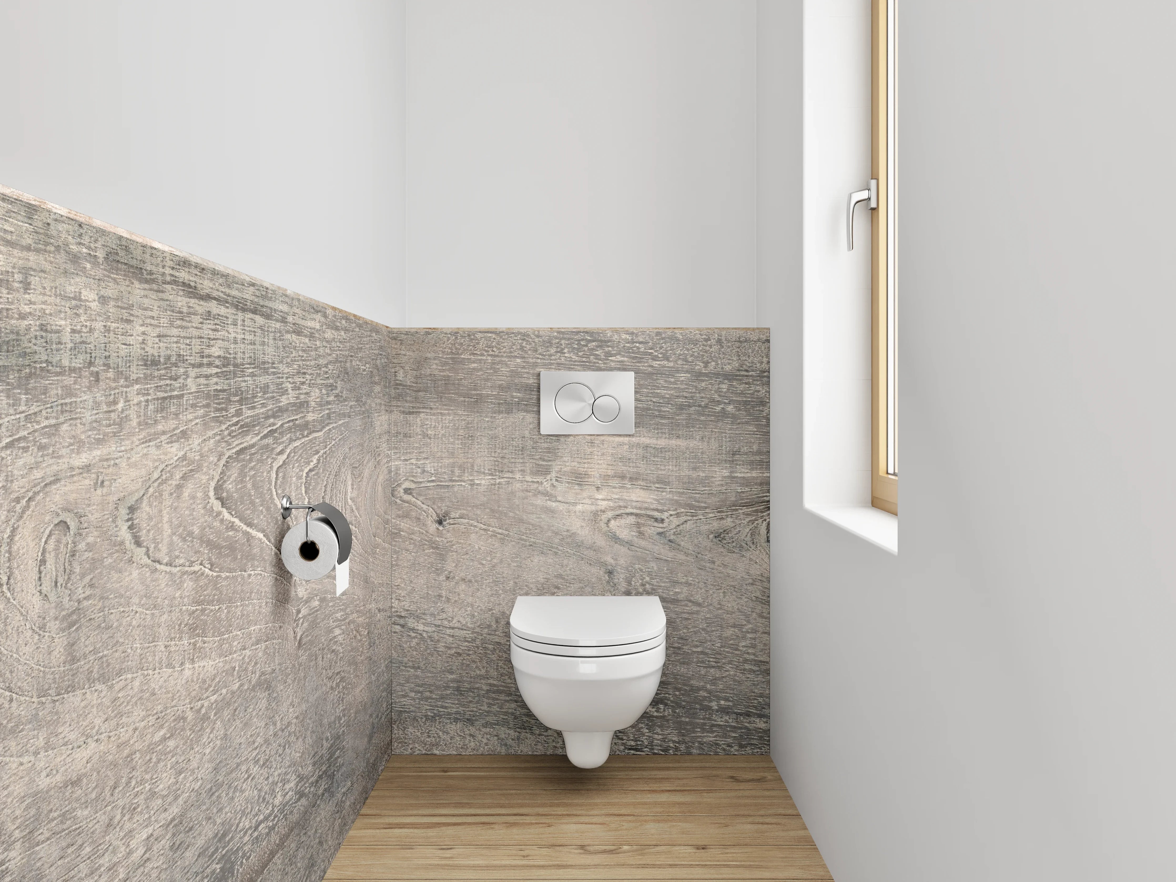 WC-Rückwand - Natürliche Holzmaserung mit Grautönen