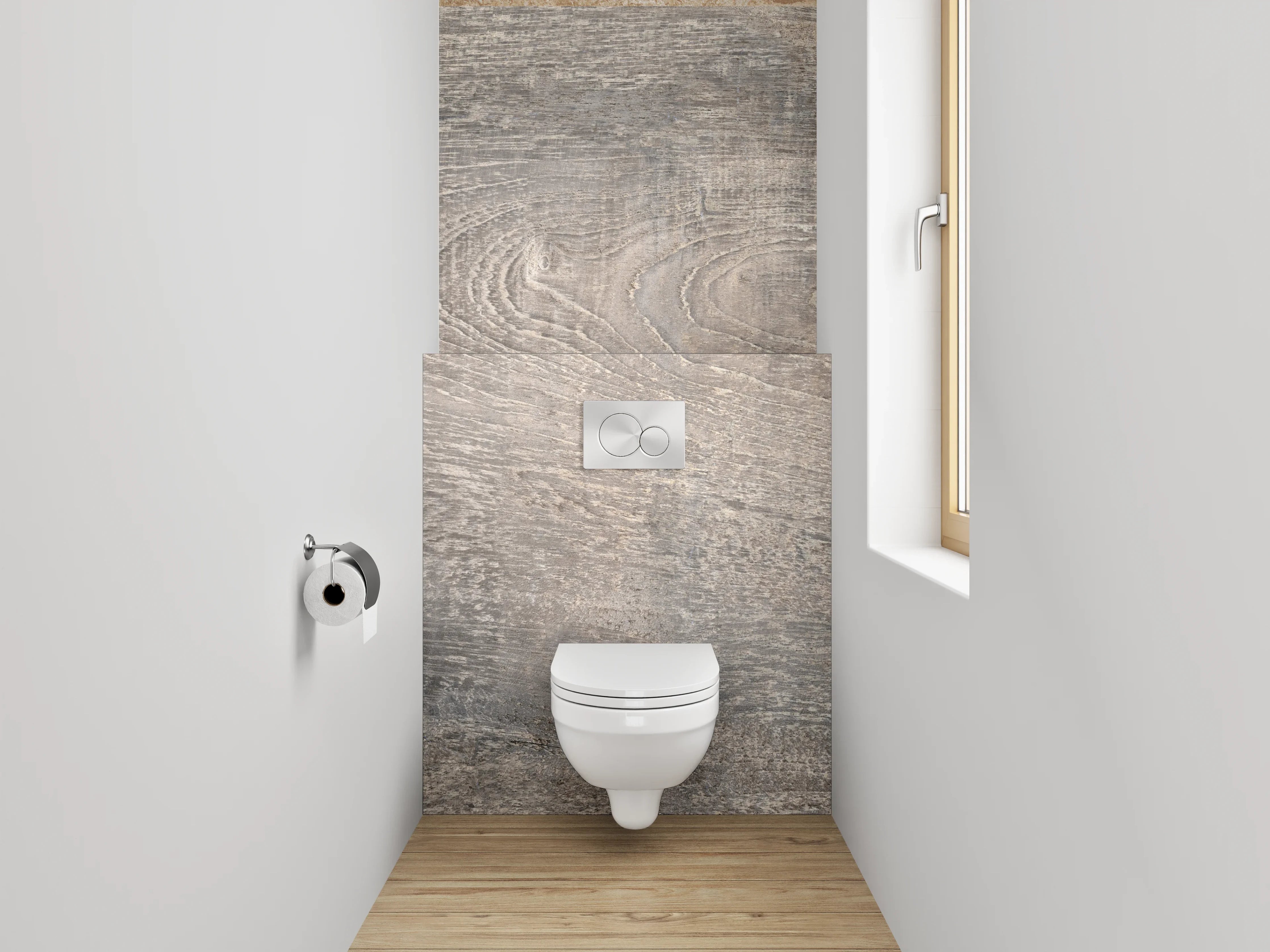 WC-Rückwand - Natürliche Holzmaserung mit Grautönen
