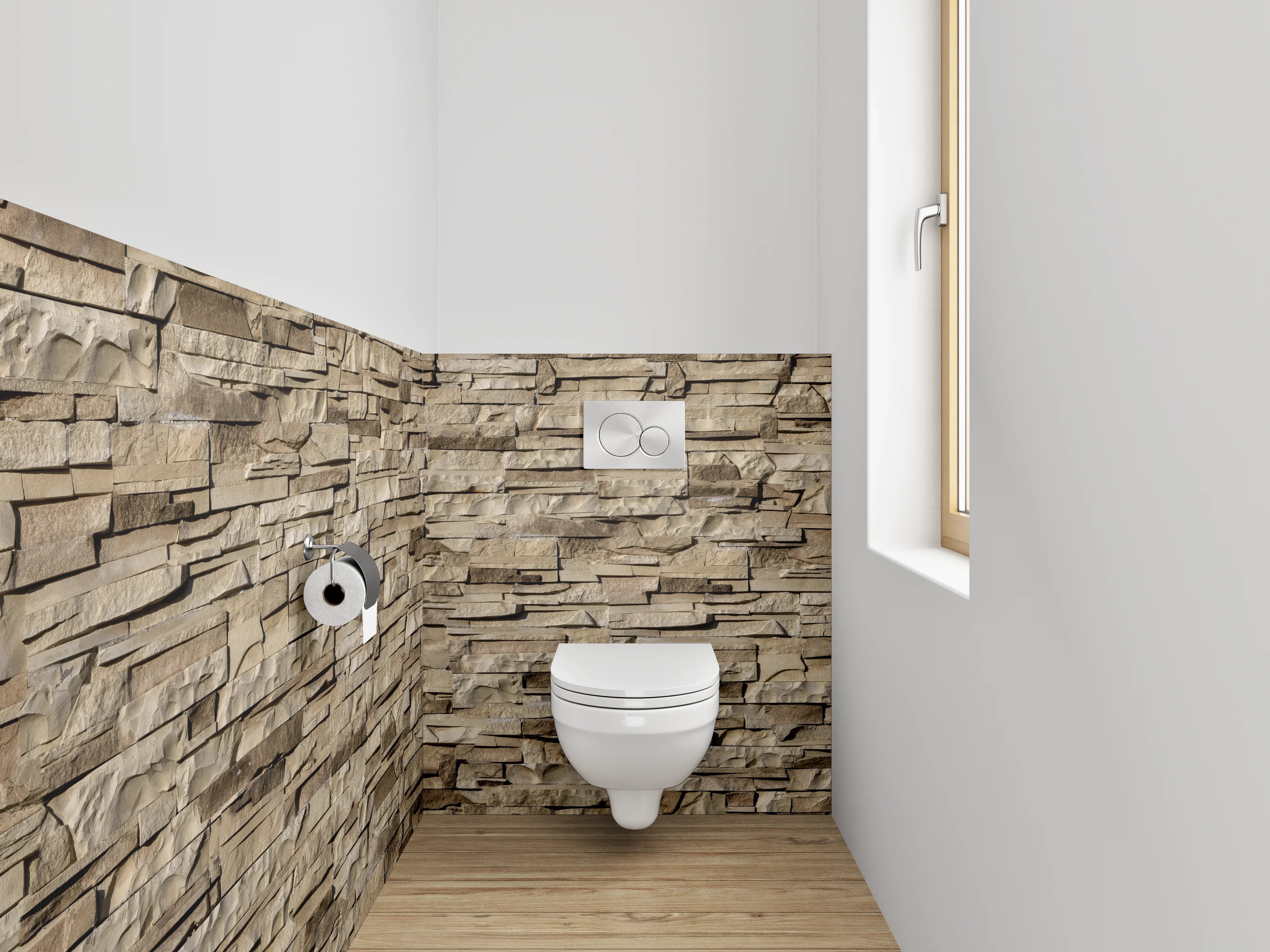 WC-Rückwand - Natürliche Steinwand mit rustikaler Textur