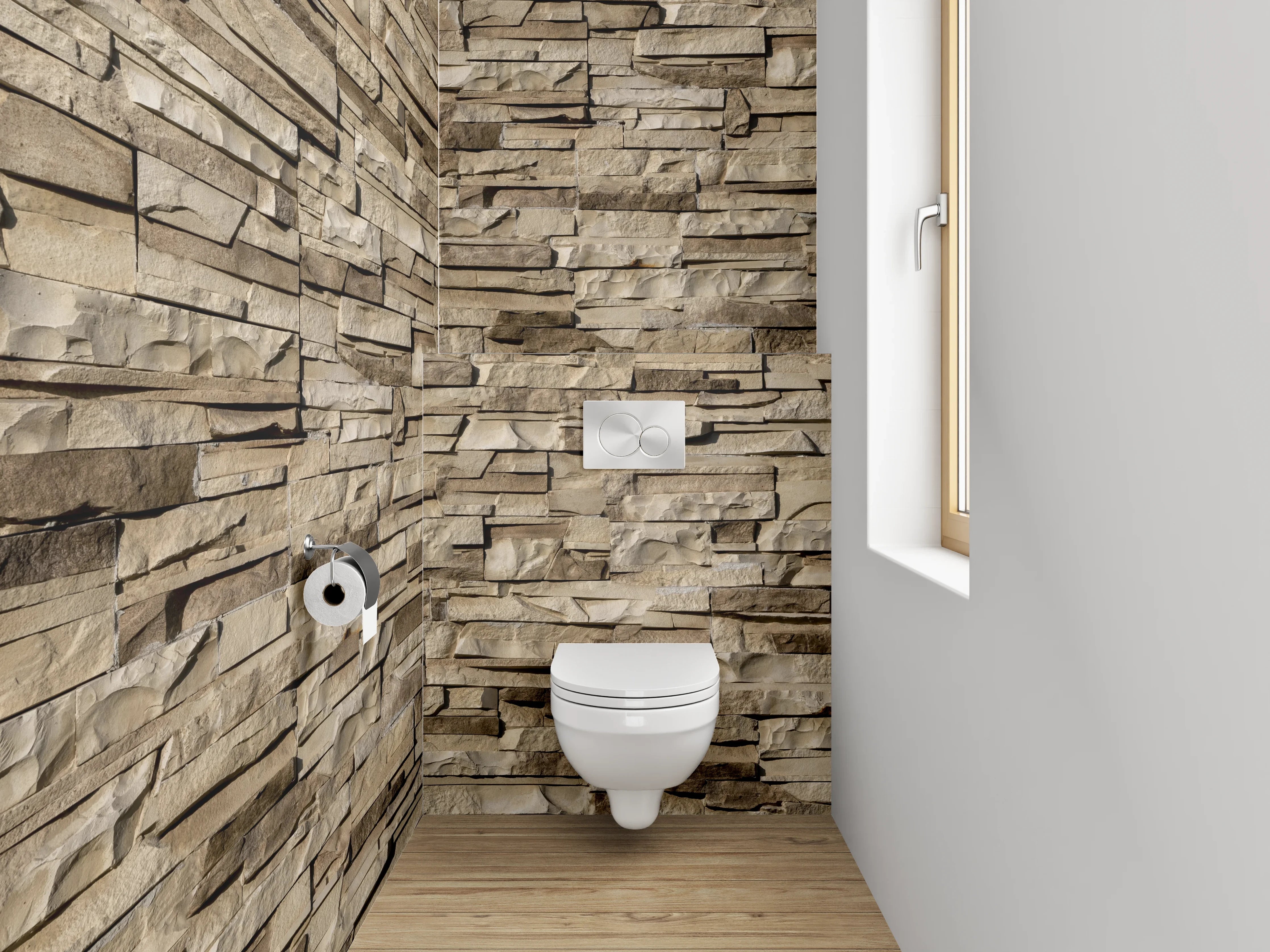 WC-Rückwand - Natürliche Steinwand mit rustikaler Textur