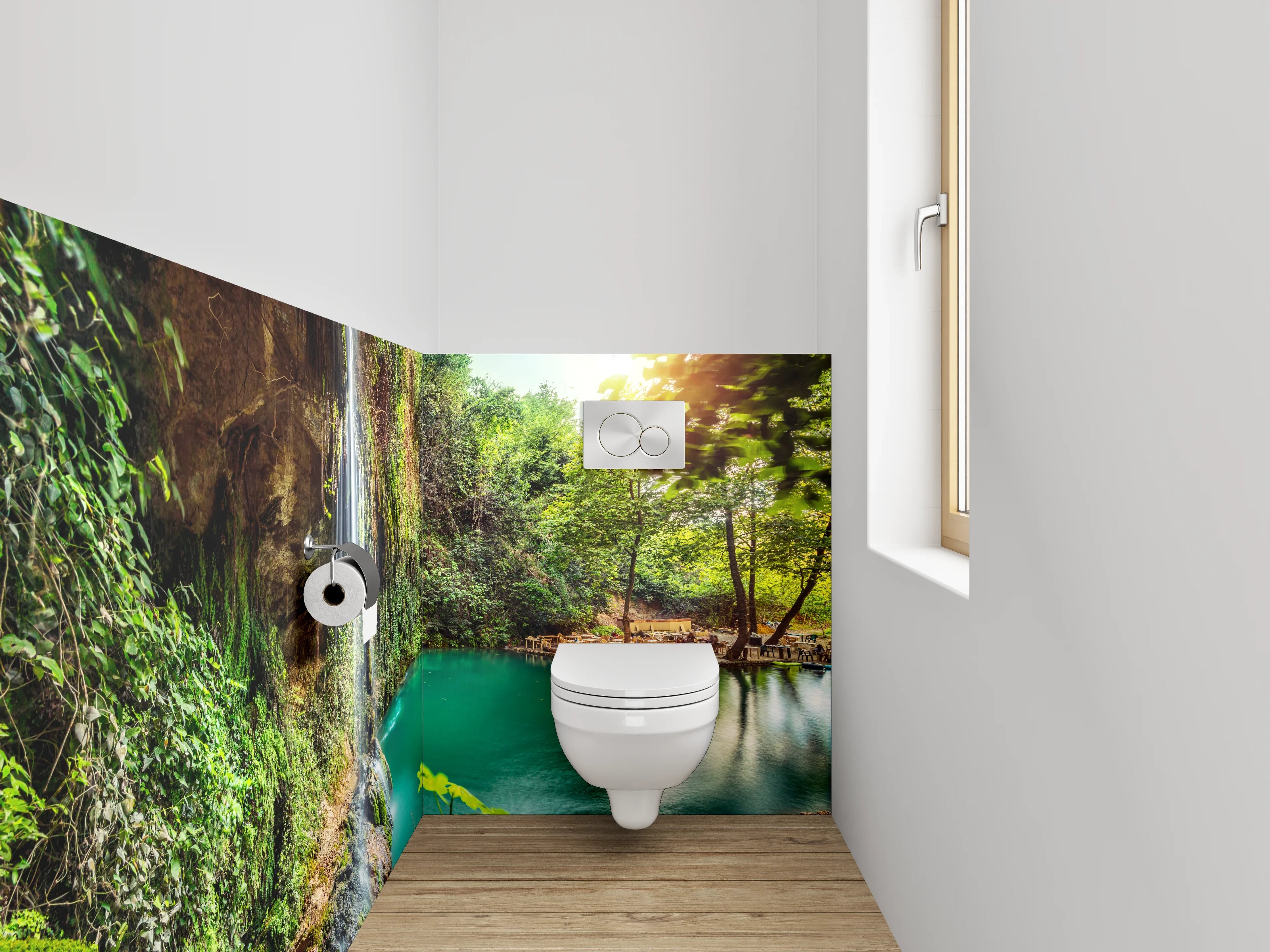 WC-Rückwand - Natur Wasserfall am türkisgrünen See