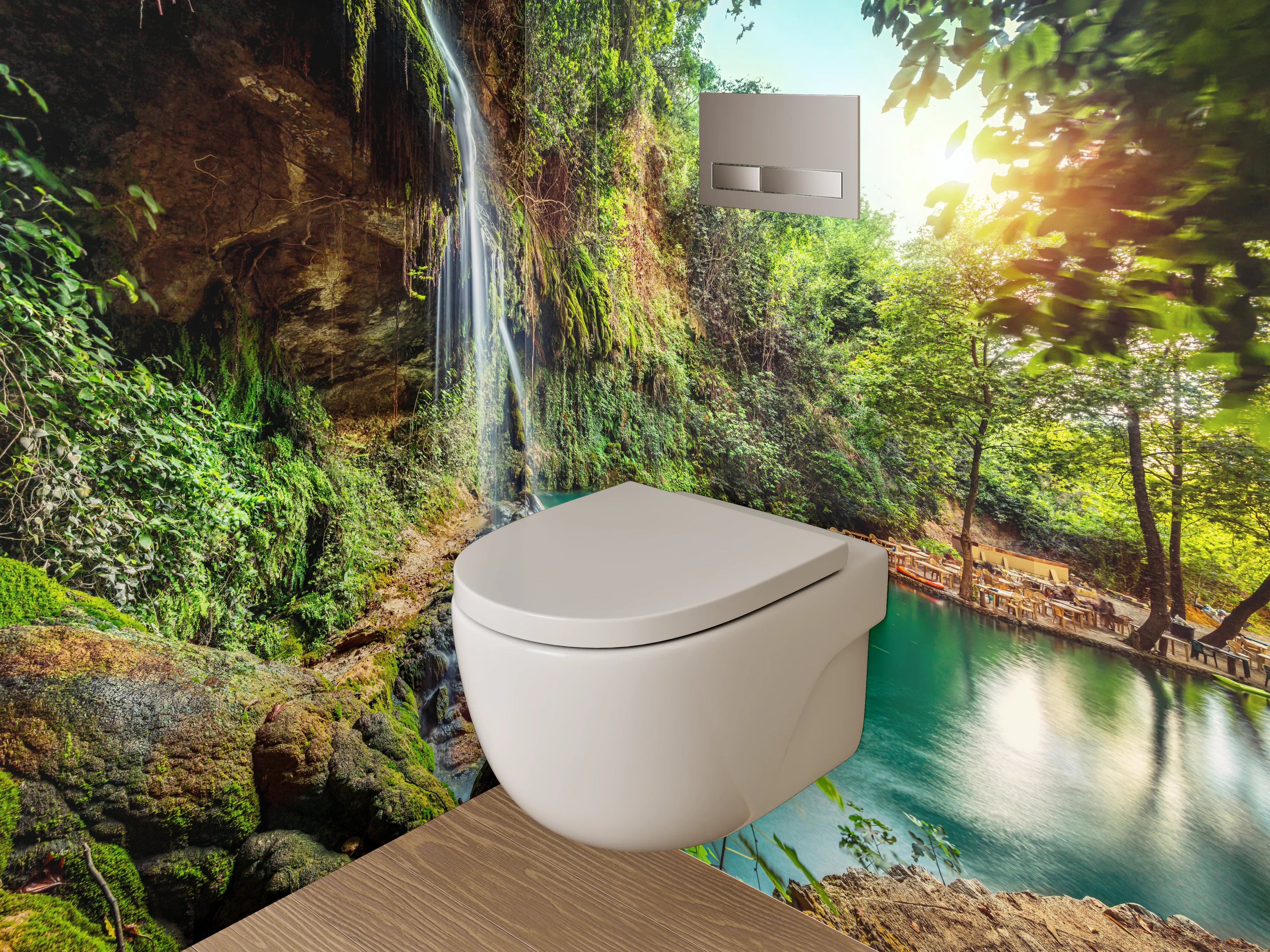 WC-Rückwand - Natur Wasserfall am türkisgrünen See