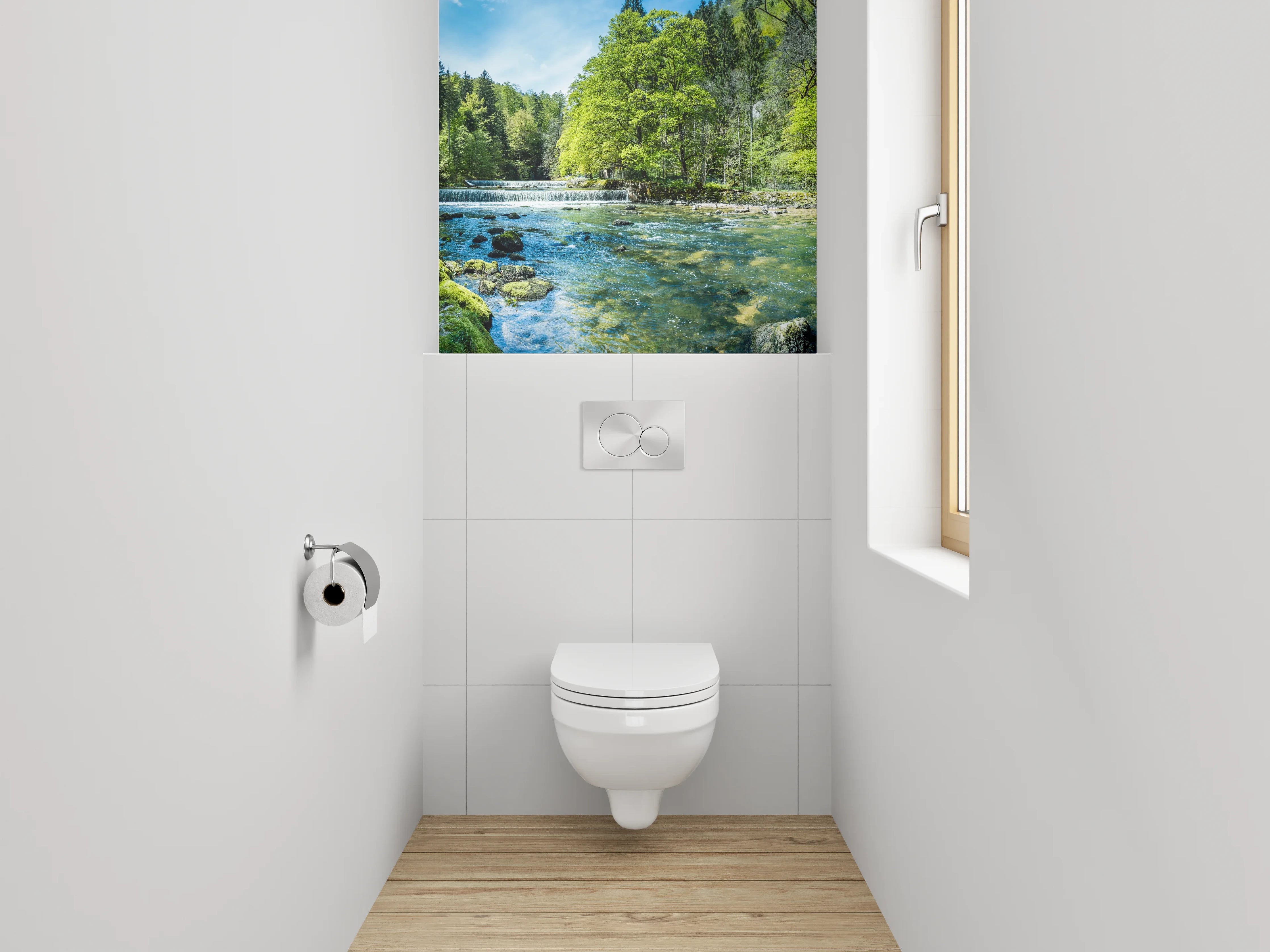 WC-Rückwand - Naturfluss im Frühlingswald