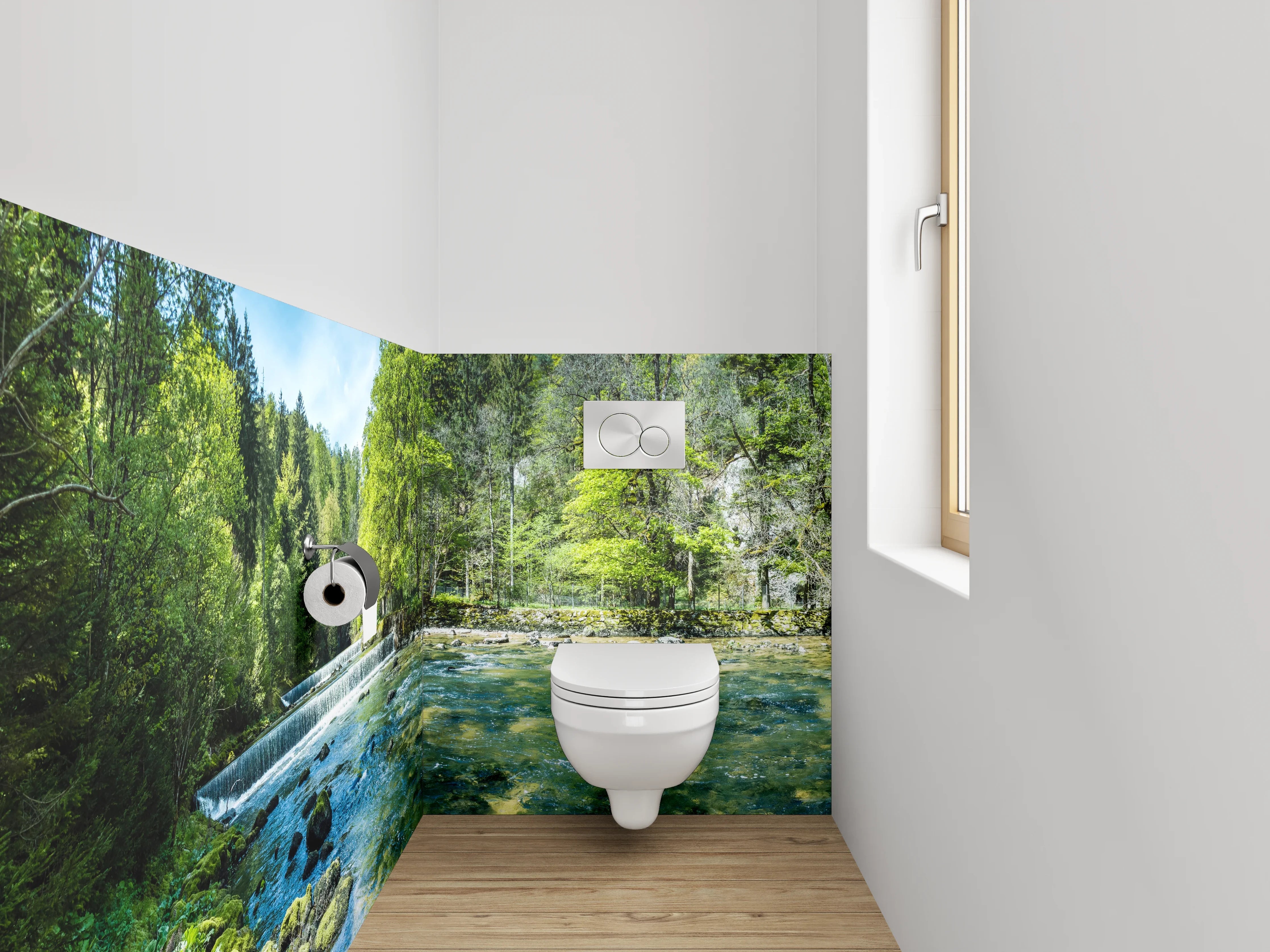 WC-Rückwand - Naturfluss im Frühlingswald