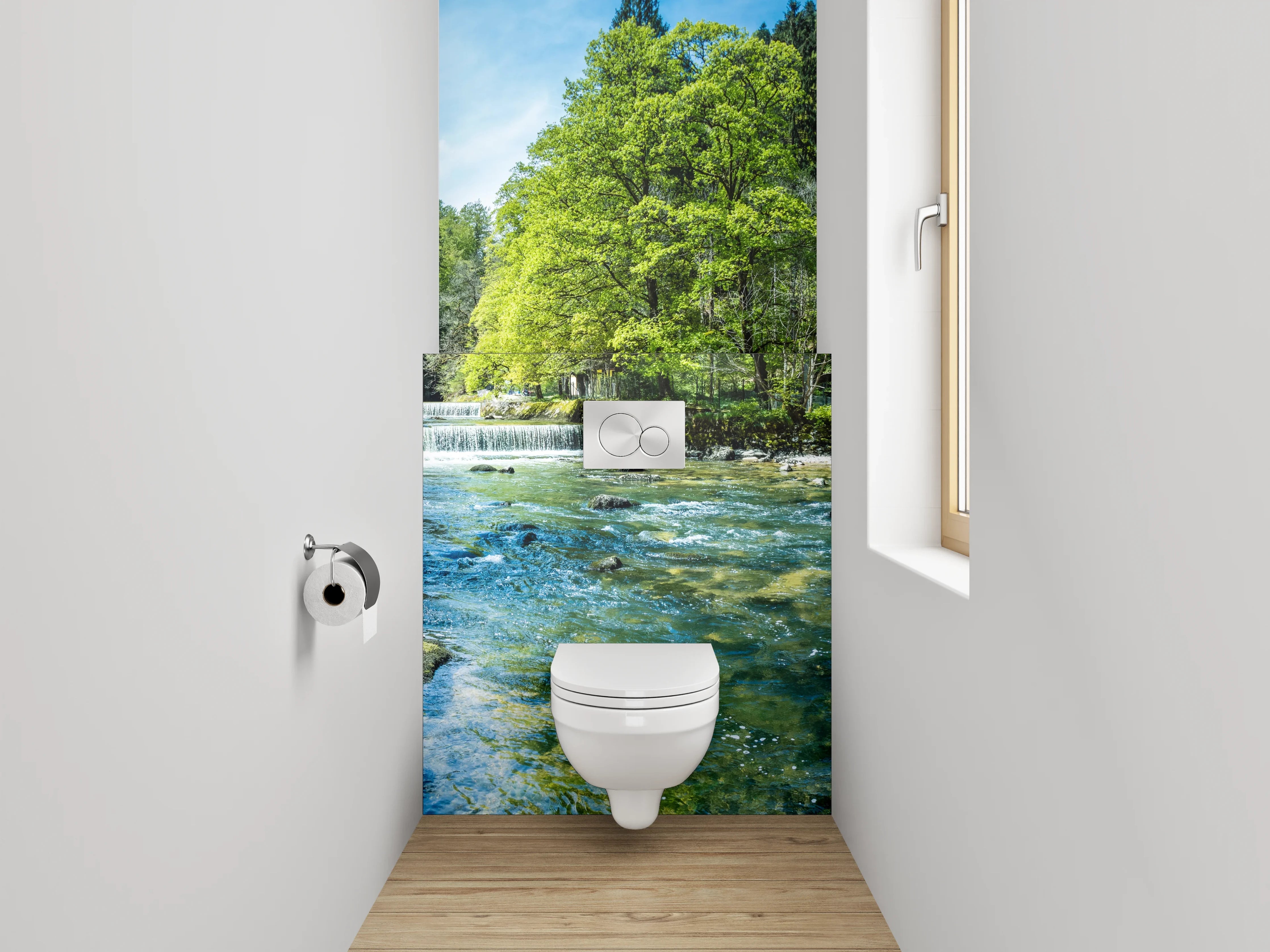 WC-Rückwand - Naturfluss im Frühlingswald