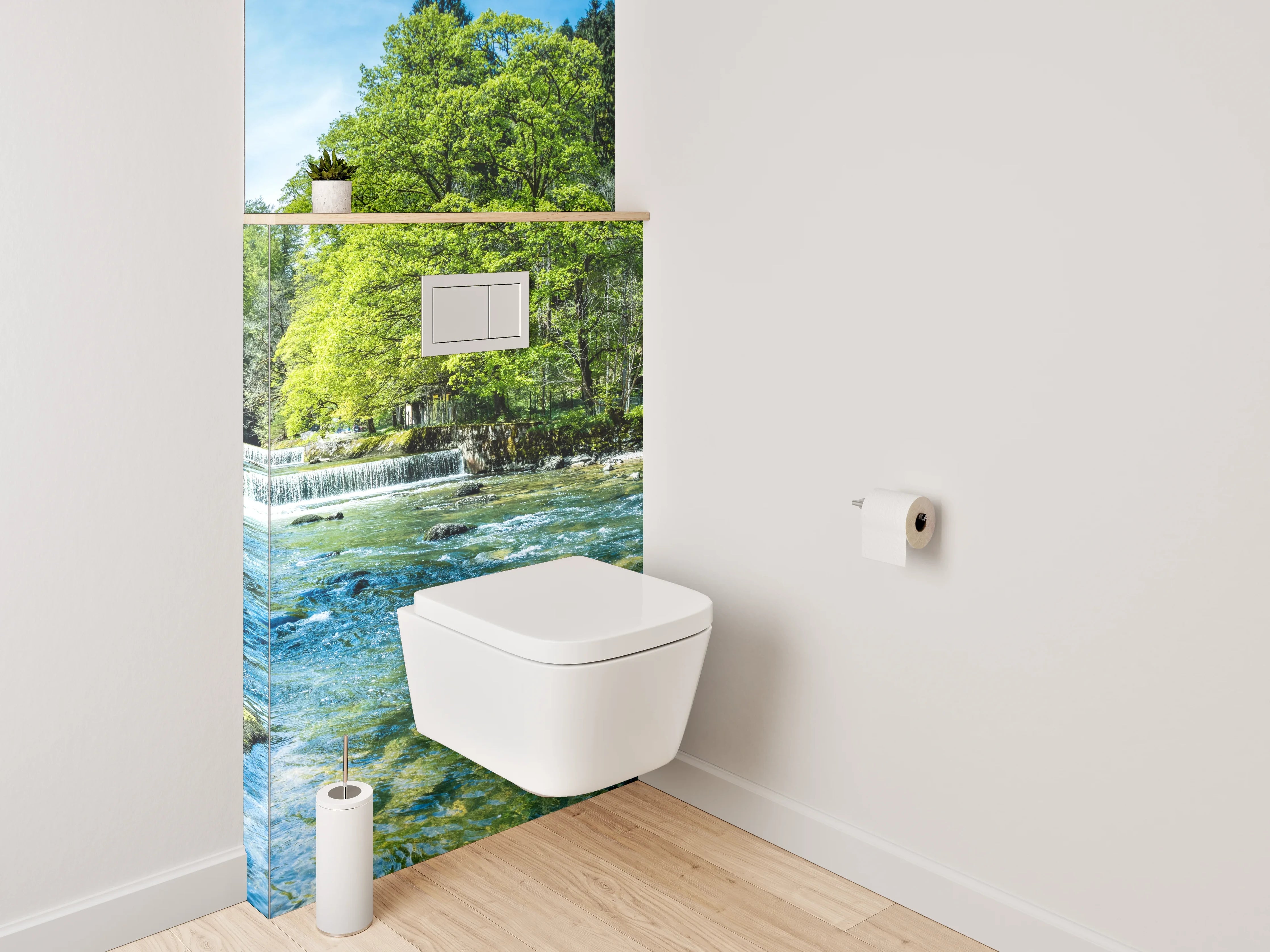 WC-Rückwand - Naturfluss im Frühlingswald