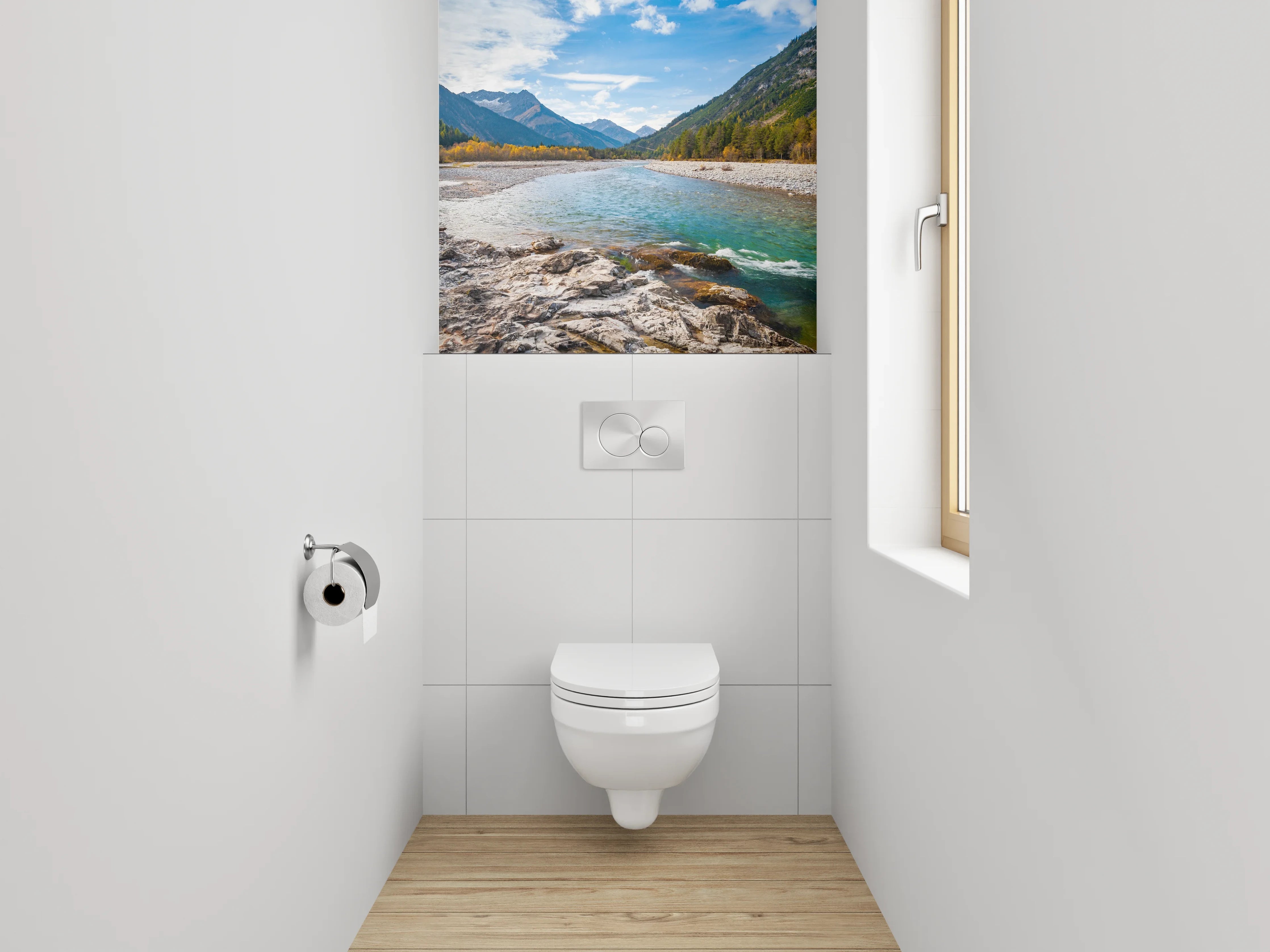 WC-Rückwand - Naturfluss in den Alpen