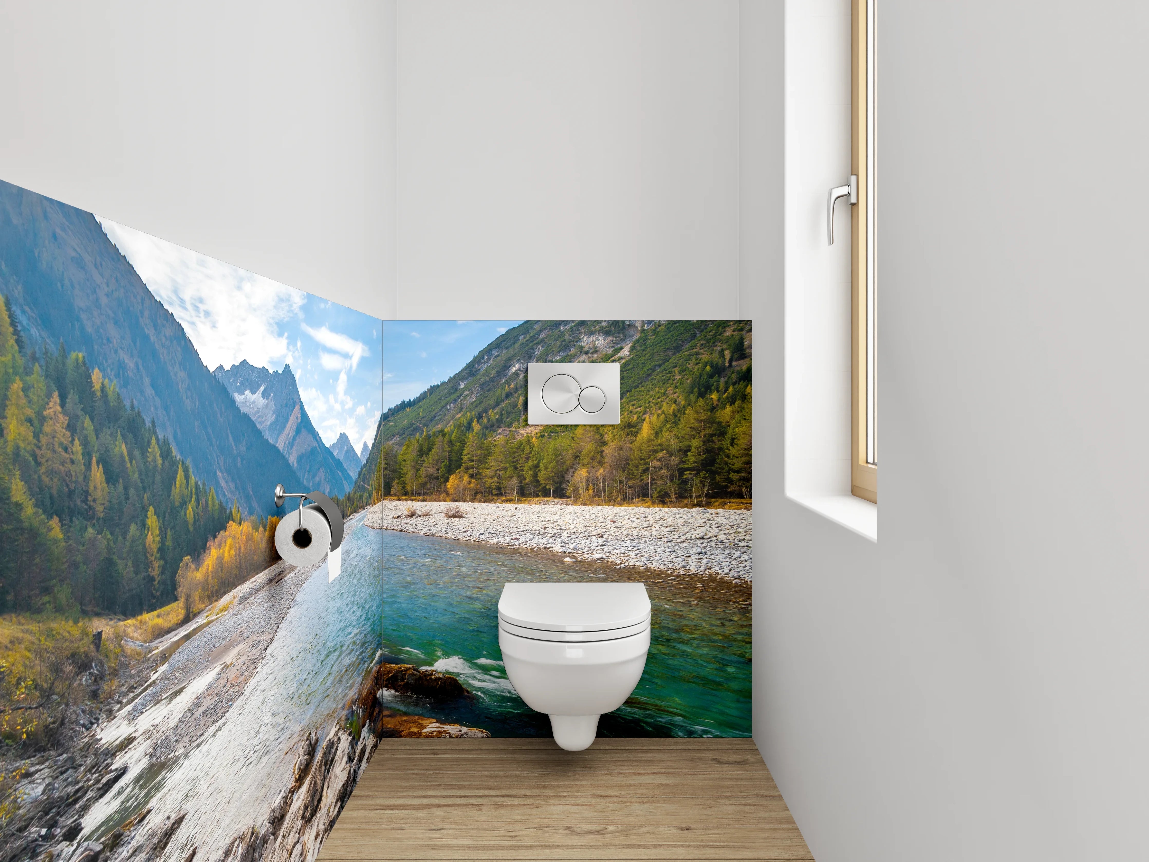 WC-Rückwand - Naturfluss in den Alpen