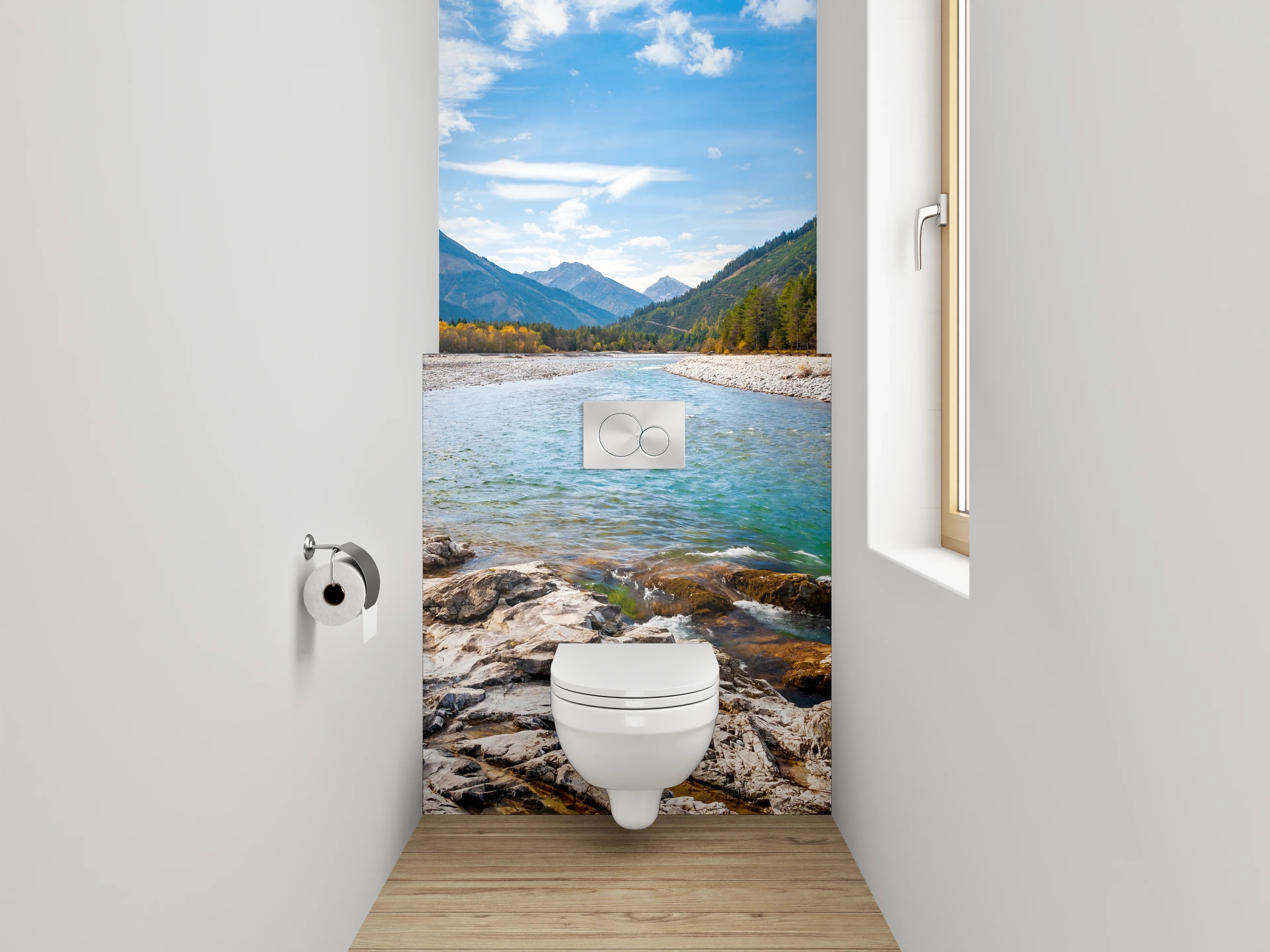 WC-Rückwand - Naturfluss in den Alpen