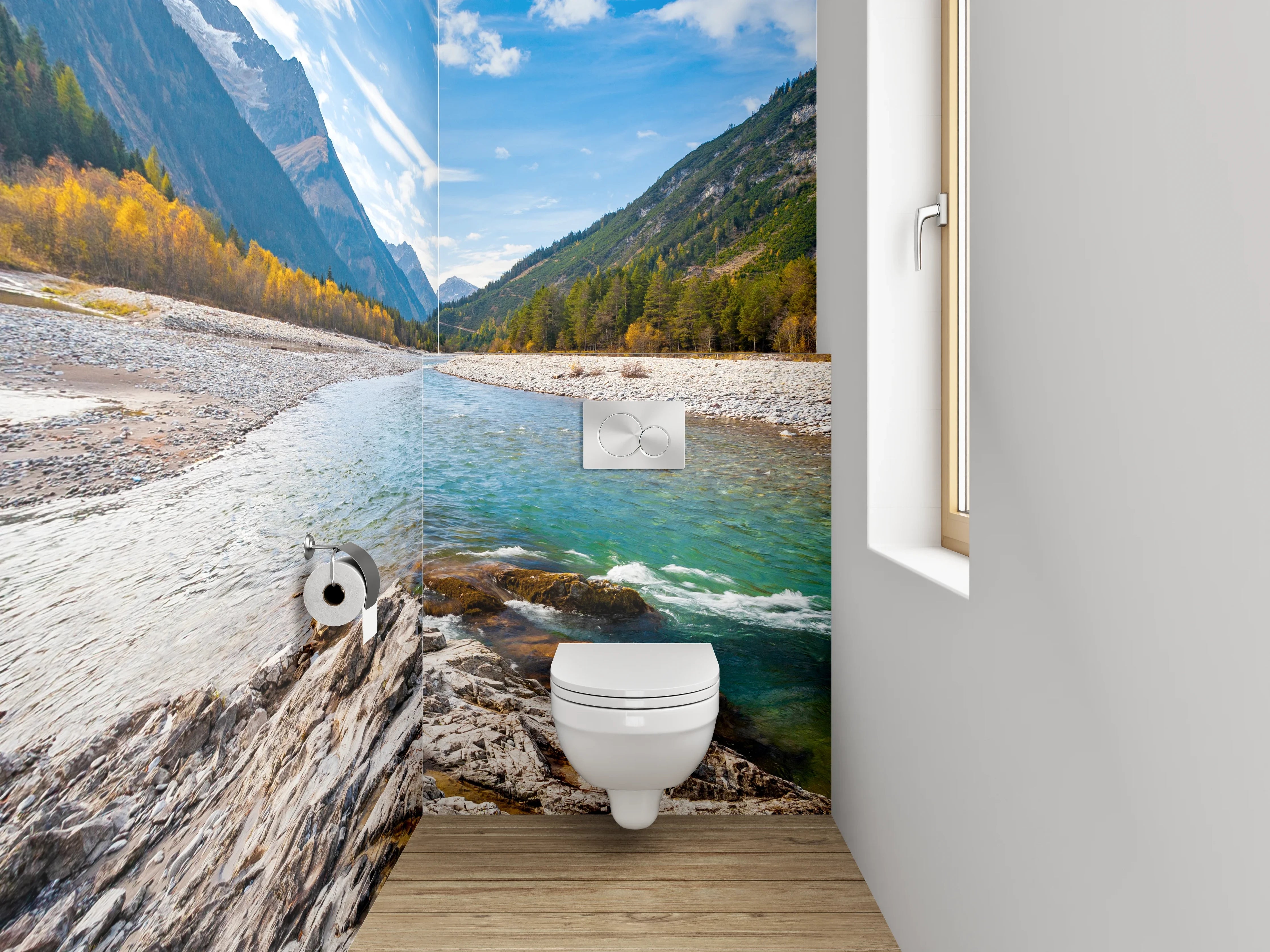 WC-Rückwand - Naturfluss in den Alpen