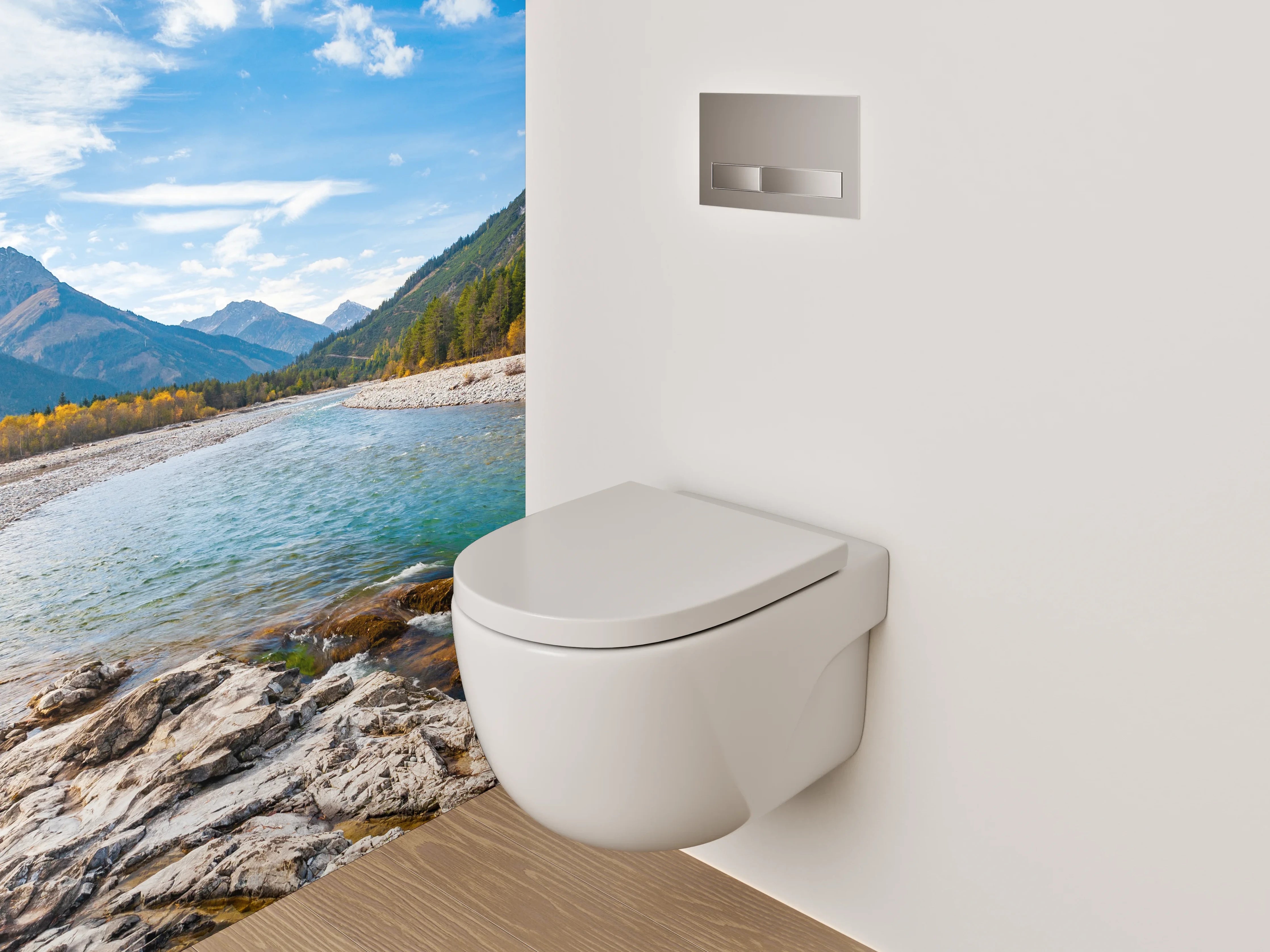 WC-Rückwand - Naturfluss in den Alpen