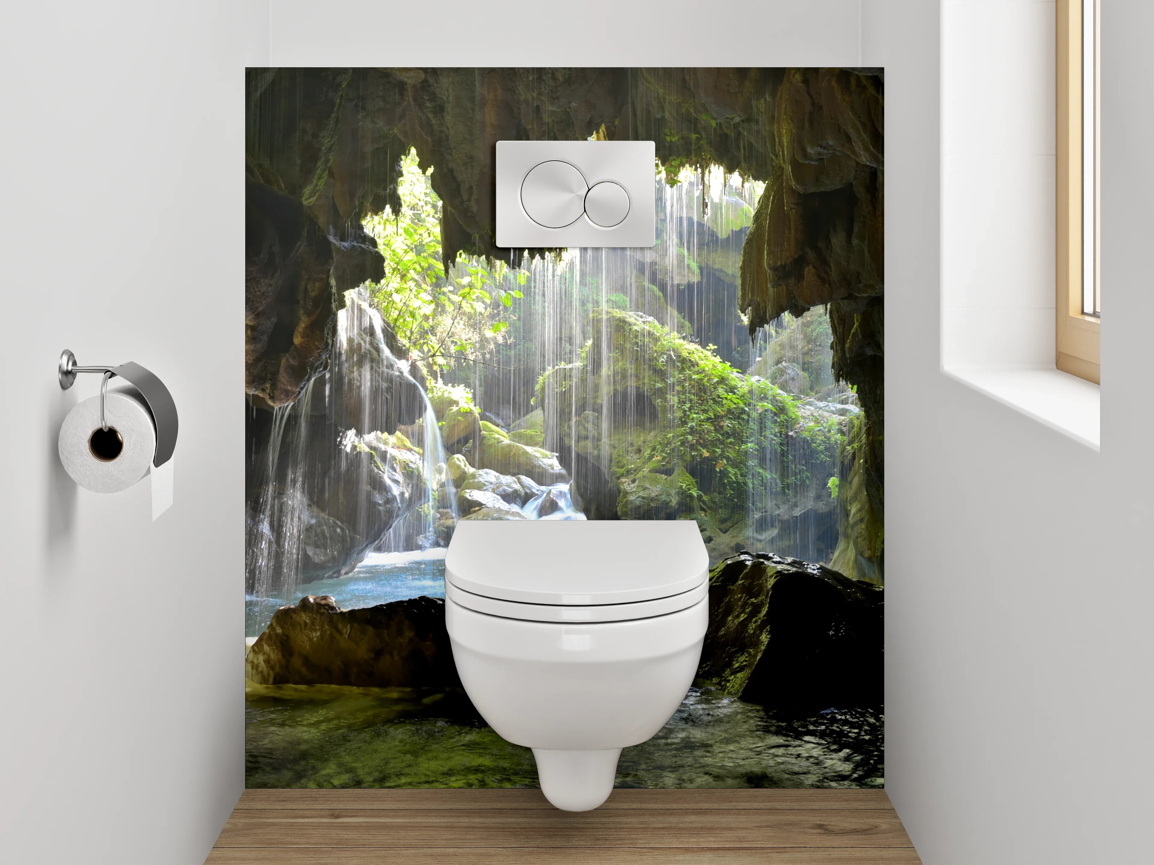WC-Rückwand - Naturhöhle mit Wasserfall-Idylle