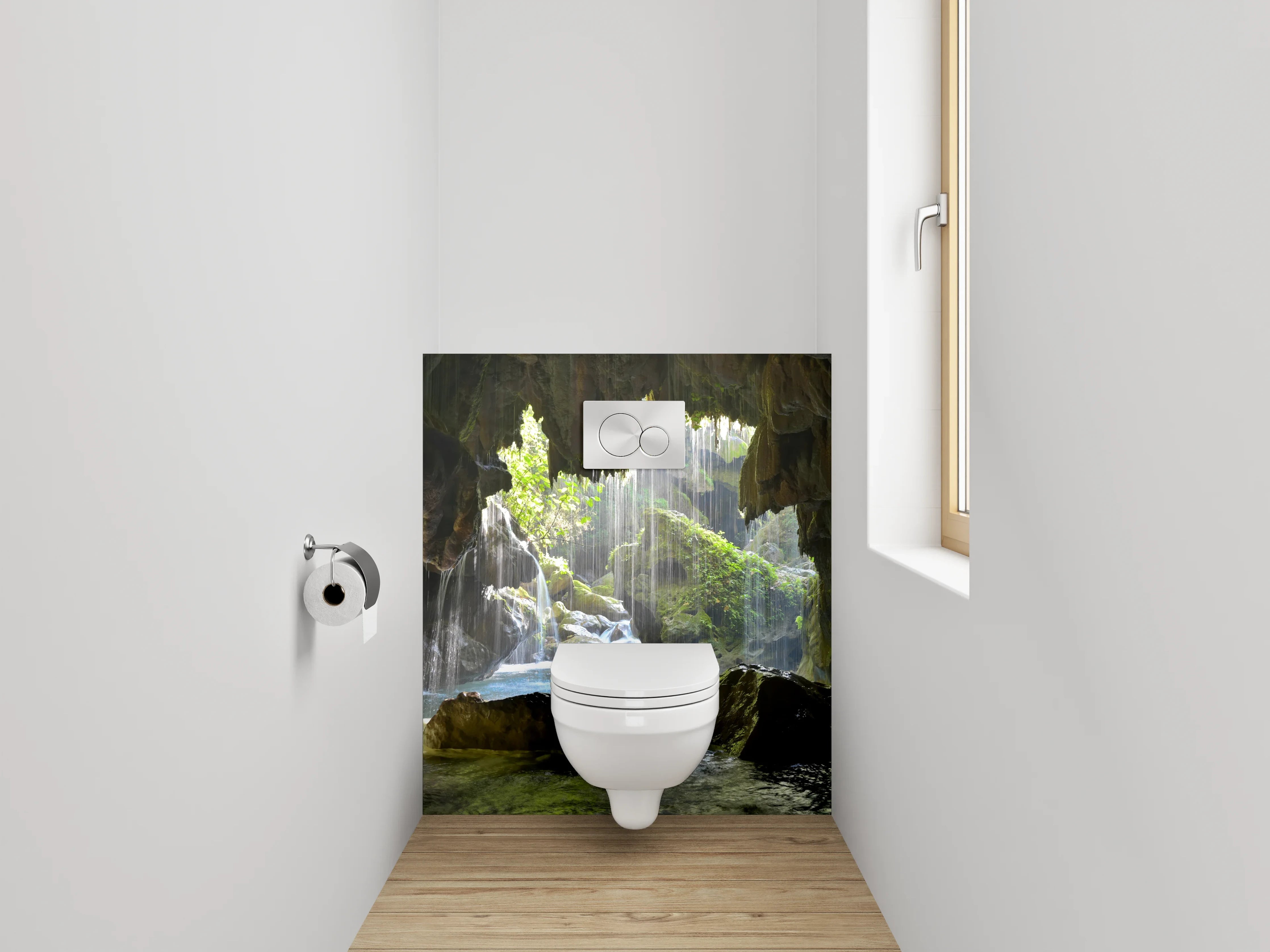 WC-Rückwand - Naturhöhle mit Wasserfall-Idylle