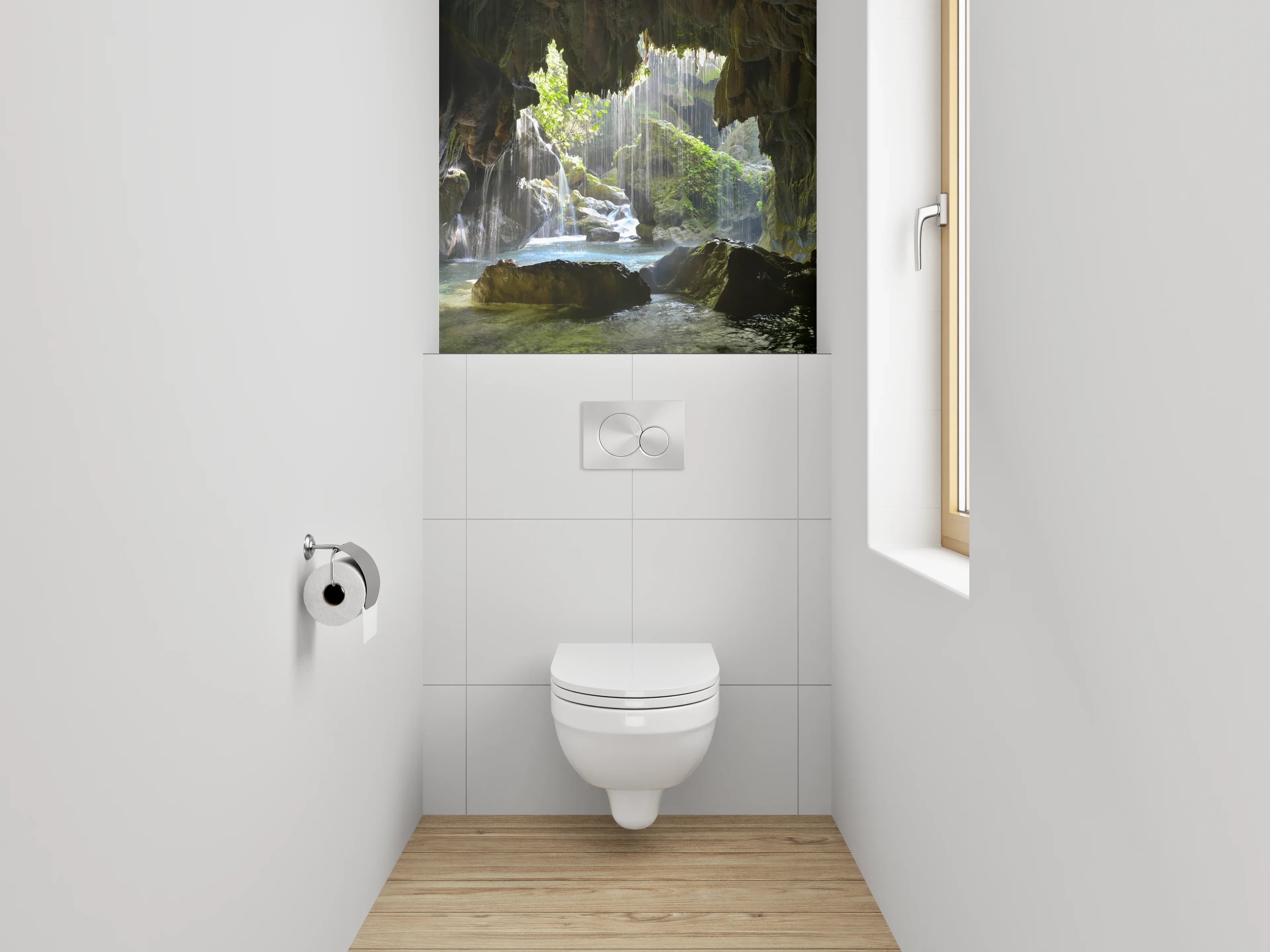 WC-Rückwand - Naturhöhle mit Wasserfall-Idylle
