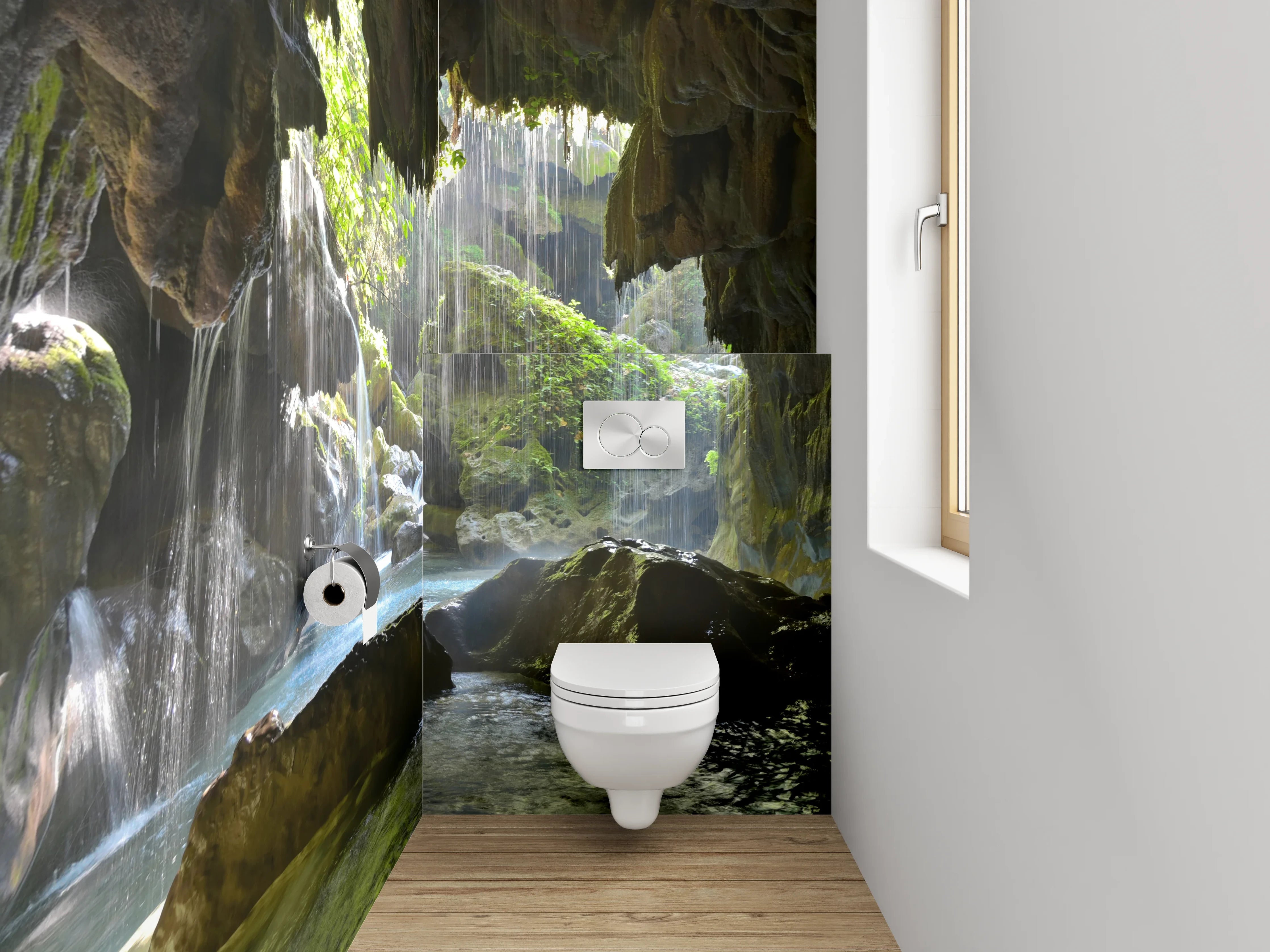WC-Rückwand - Naturhöhle mit Wasserfall-Idylle