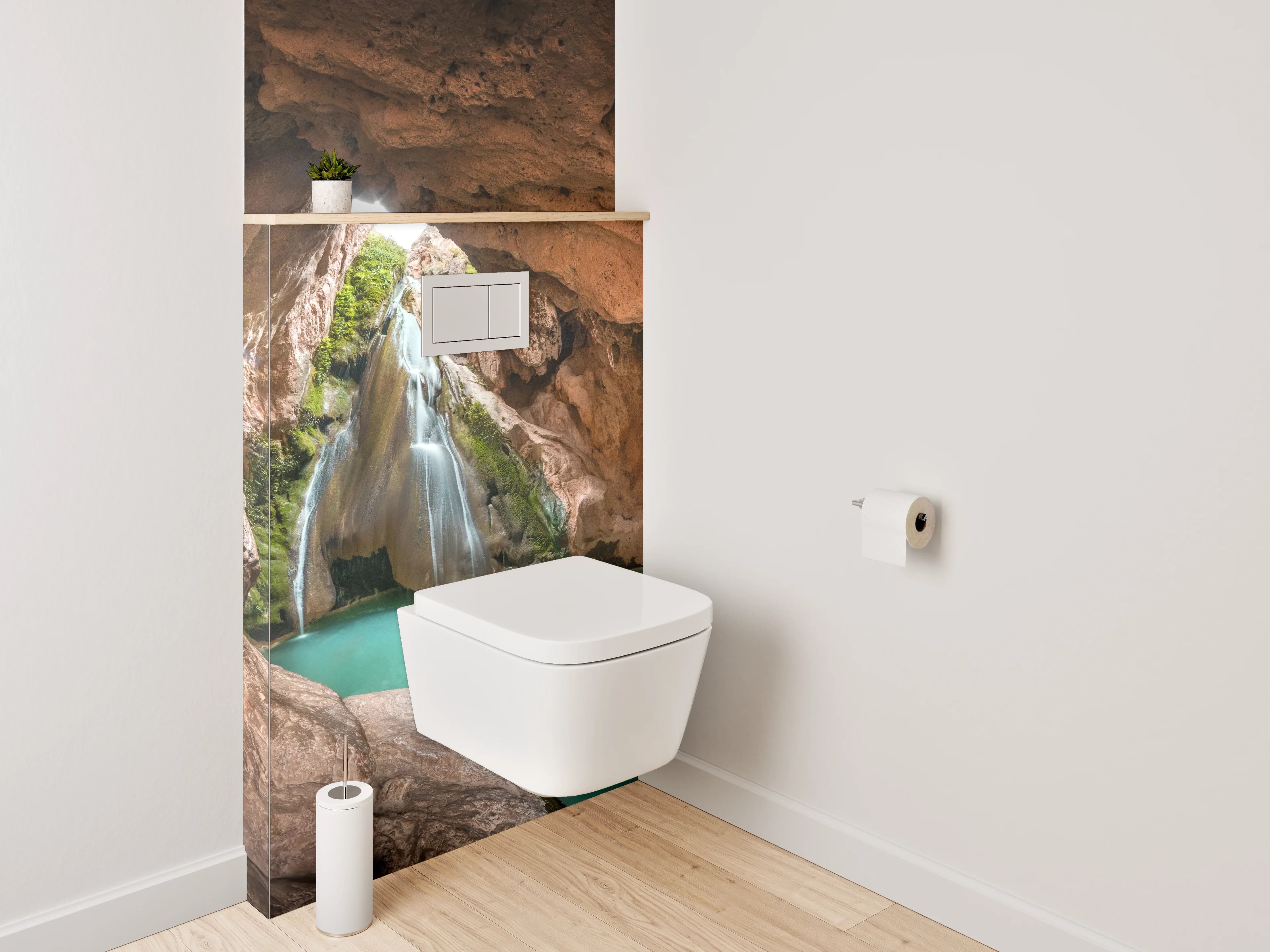 WC-Rückwand - Naturhöhle mit Wasserfall und türkisfarbenem Becken