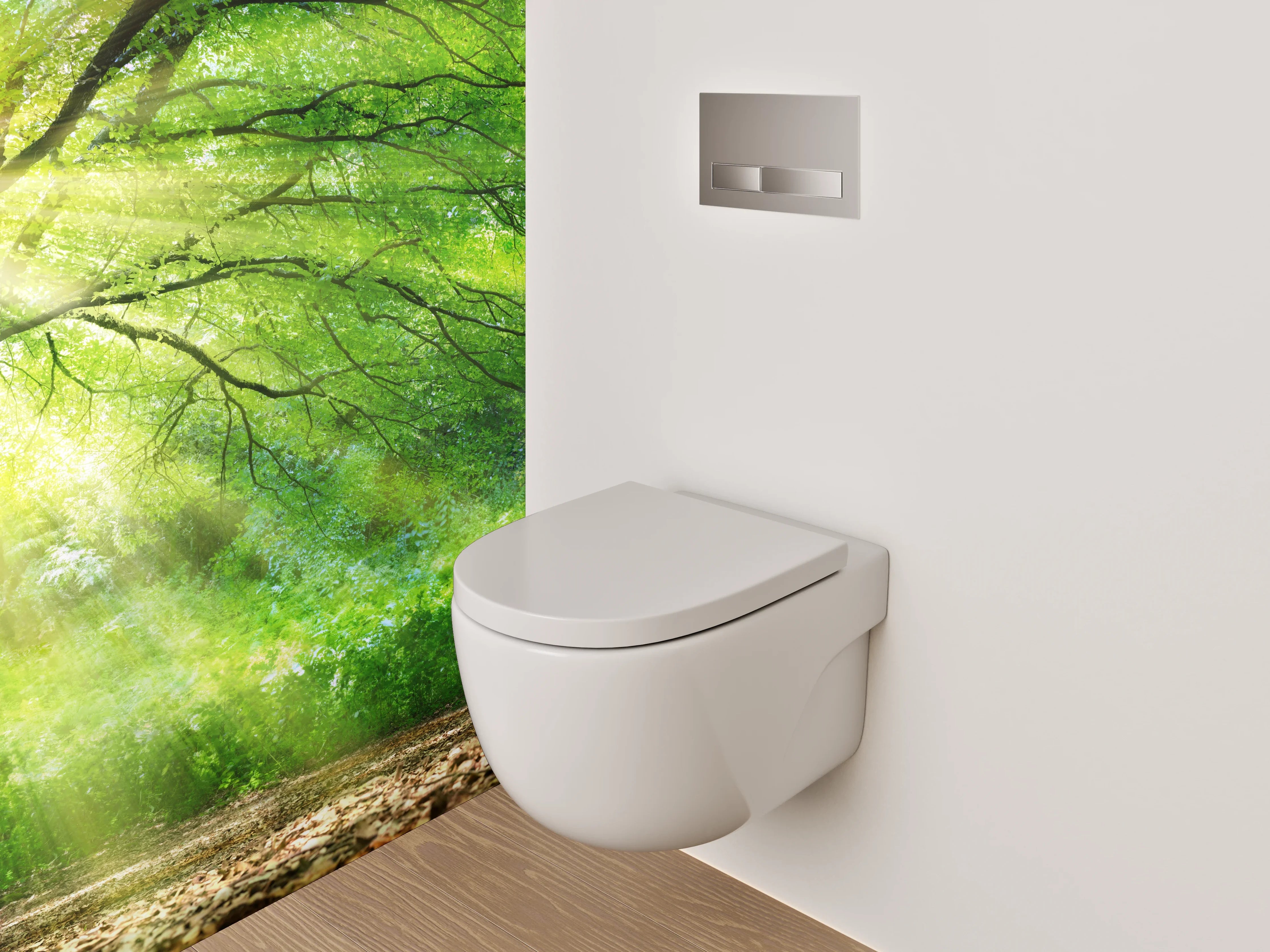 WC-Rückwand - Natursonne hinter grünem Baum