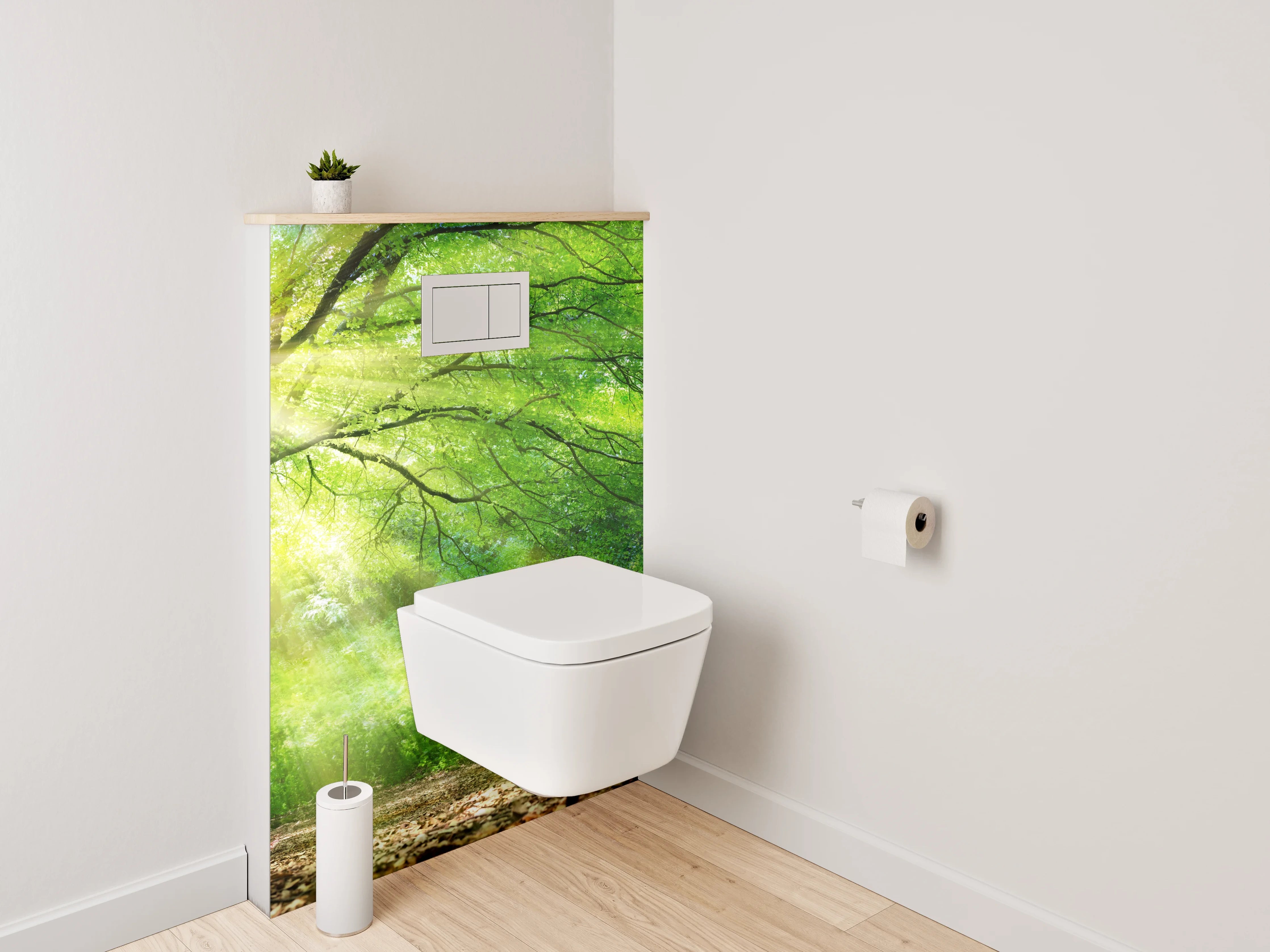 WC-Rückwand - Natursonne hinter grünem Baum