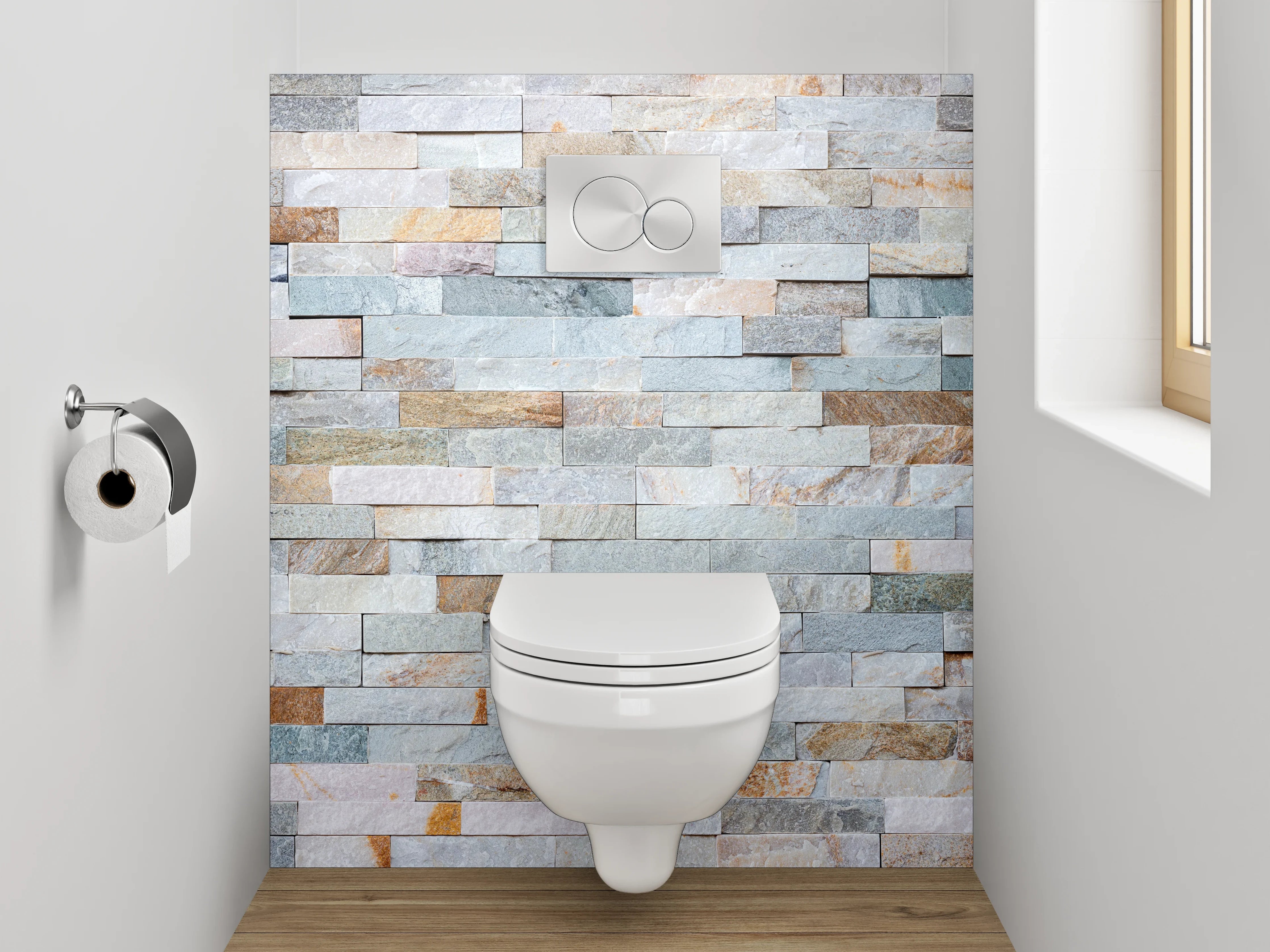 WC-Rückwand - Naturstein-Mosaik Weiß Grau