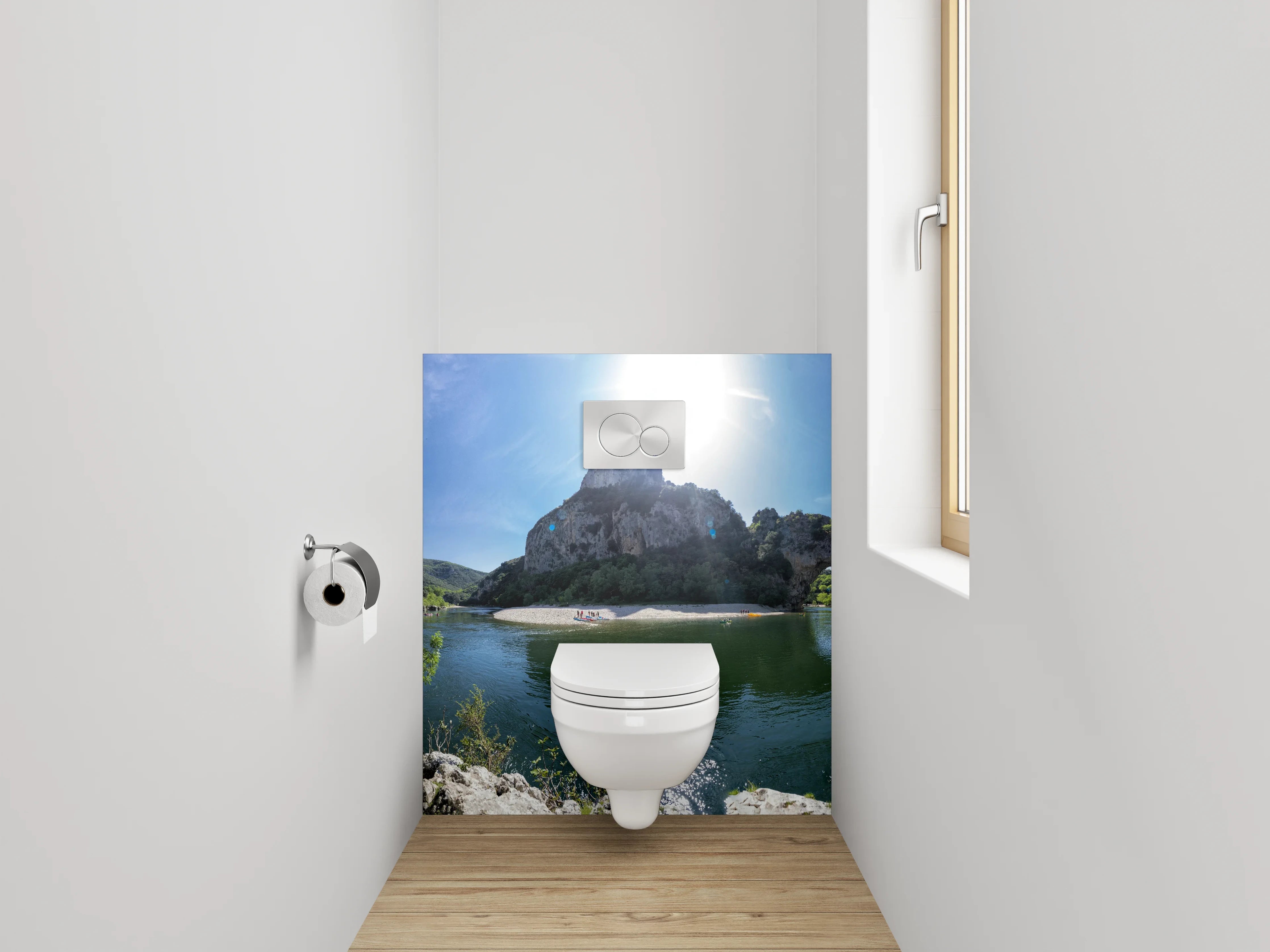WC-Rückwand - Natursteinbogen am Flussufer