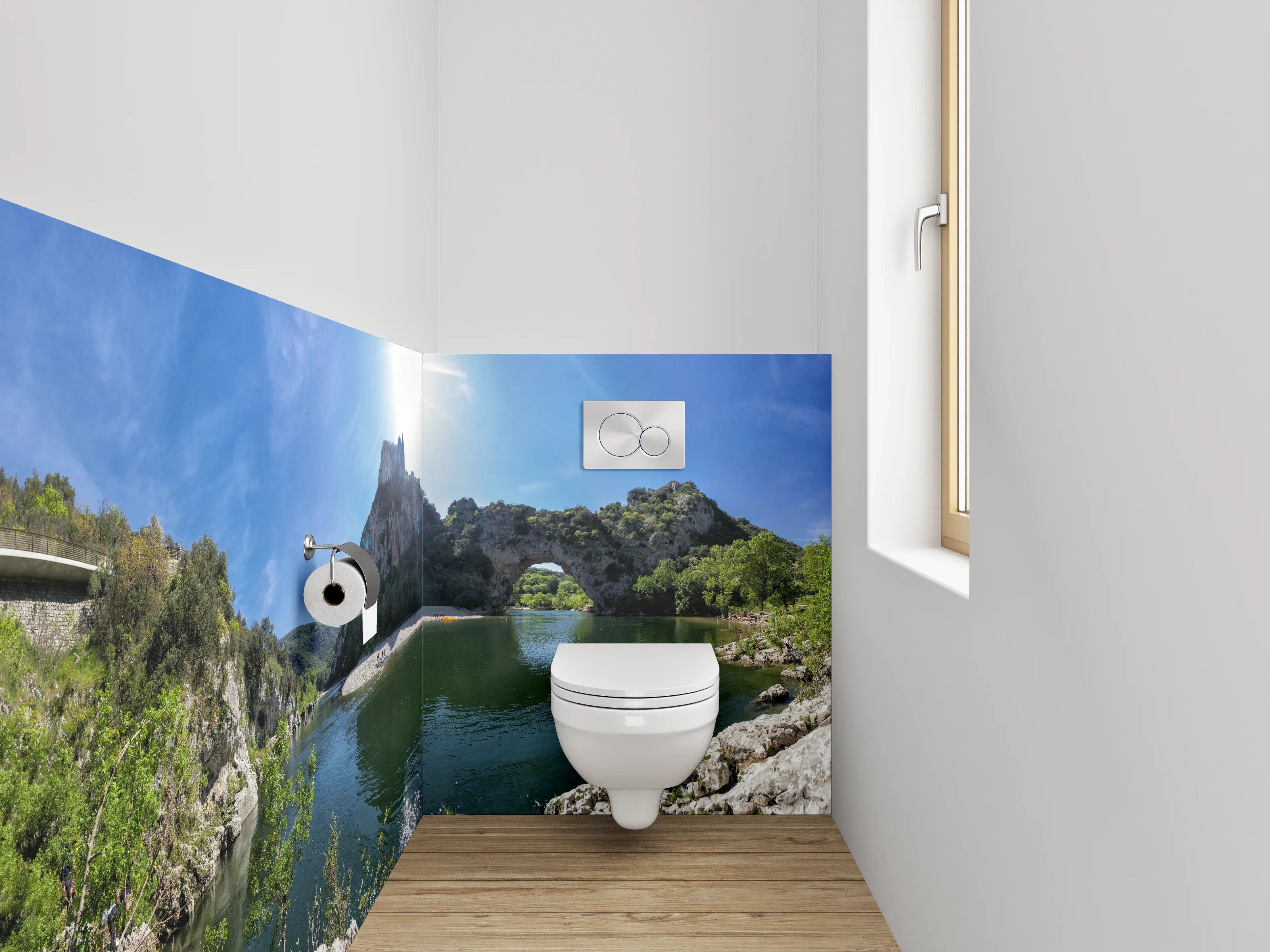 WC-Rückwand - Natursteinbogen am Flussufer