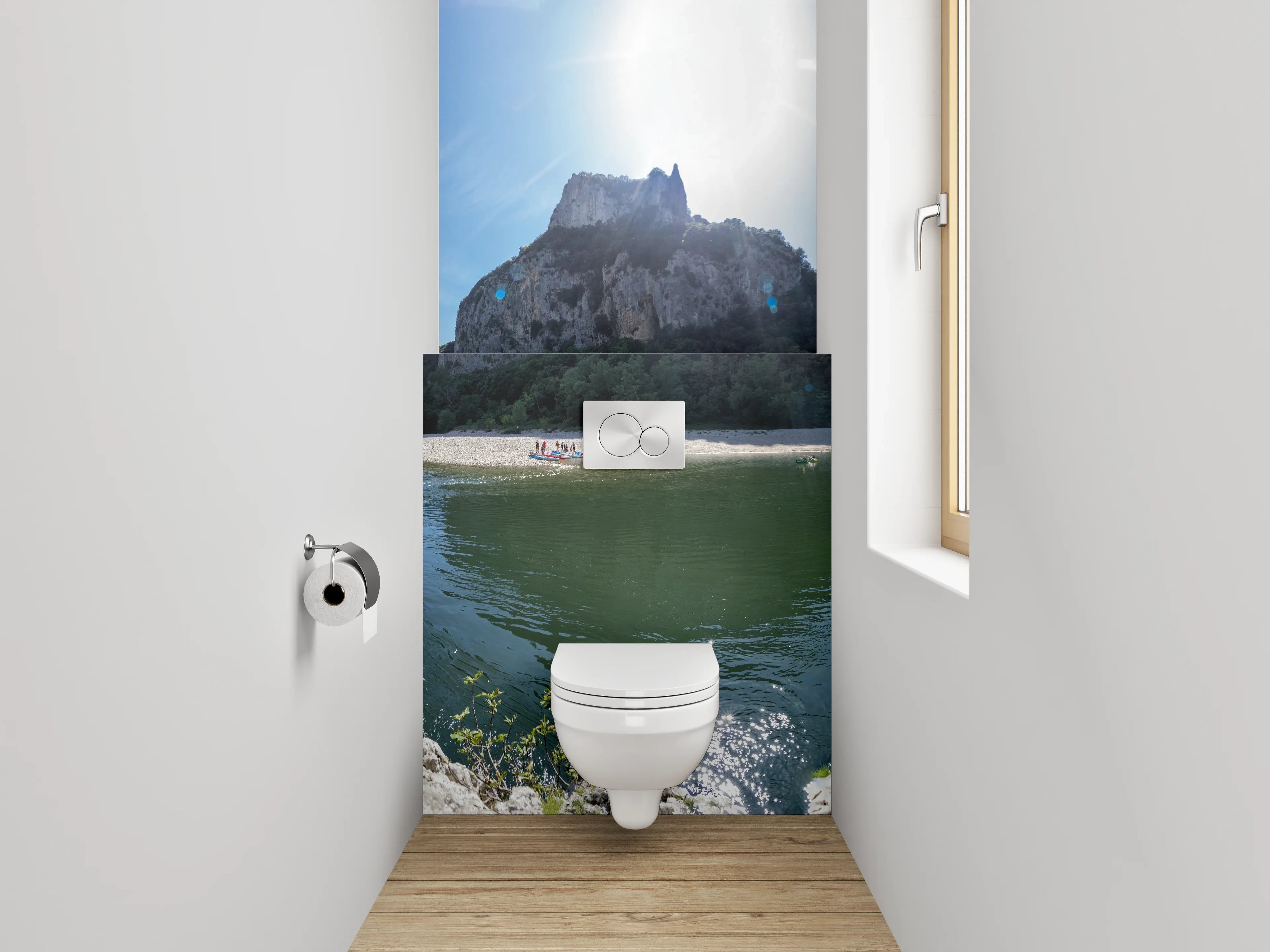 WC-Rückwand - Natursteinbogen am Flussufer