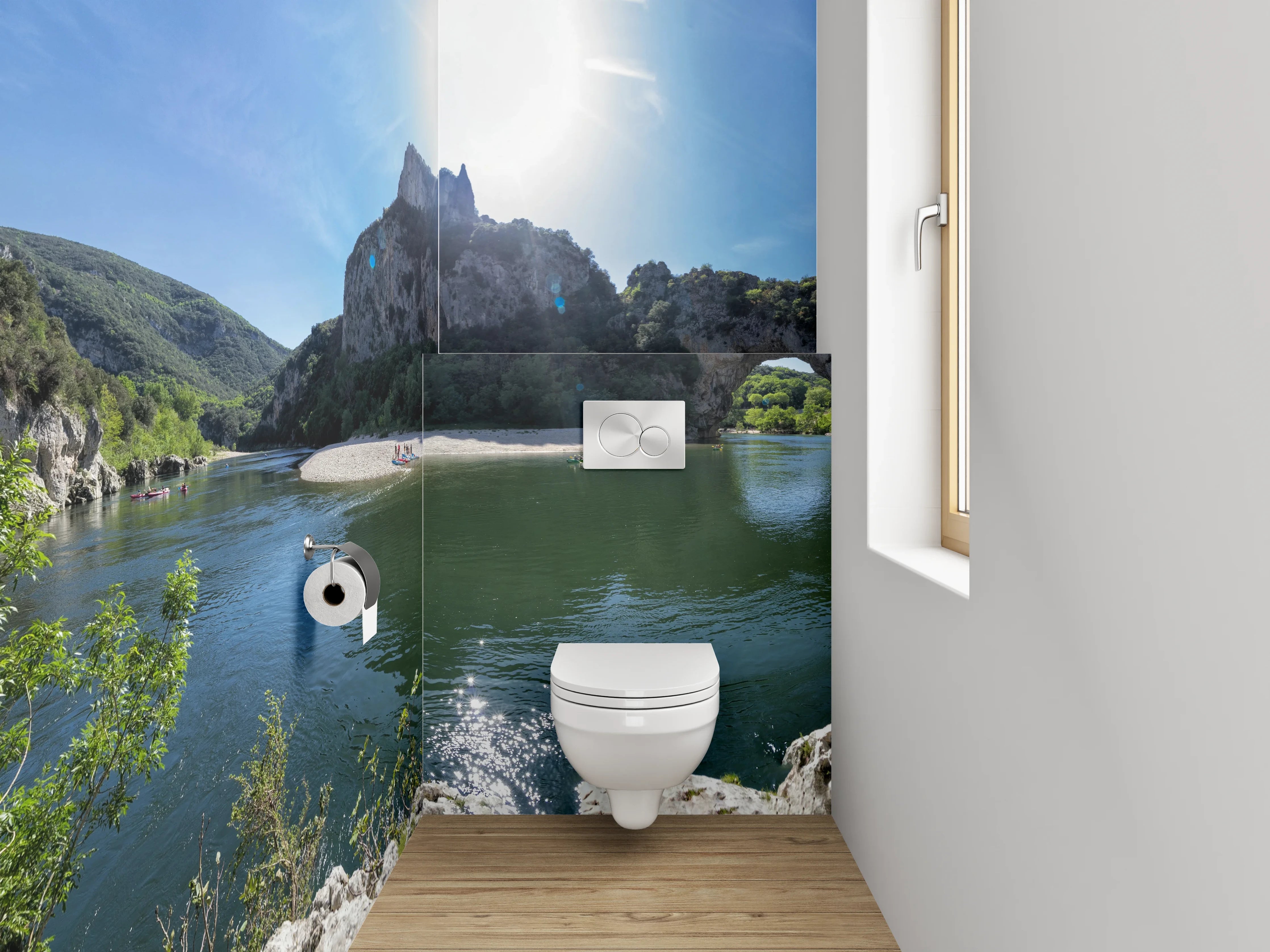 WC-Rückwand - Natursteinbogen am Flussufer