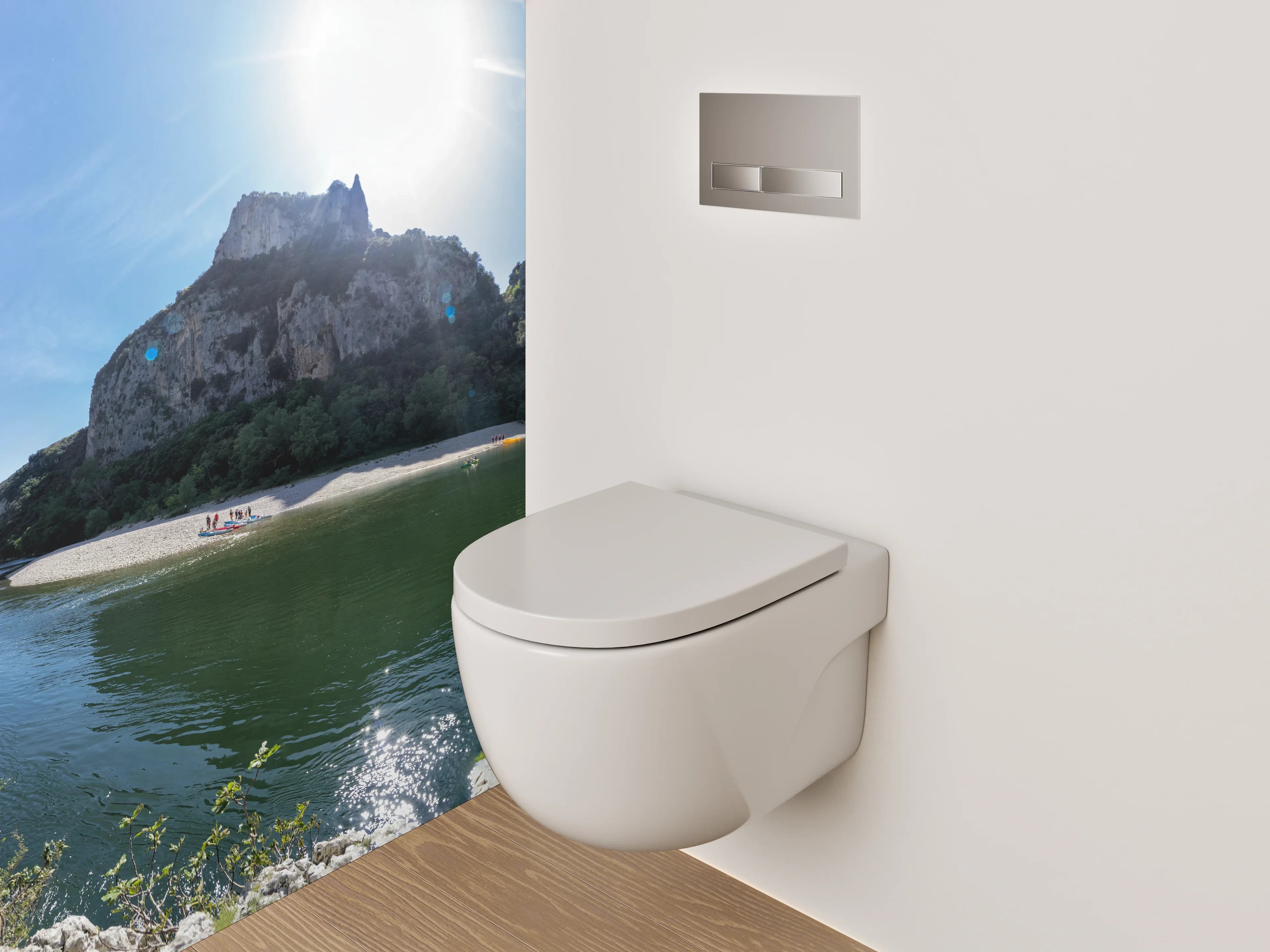 WC-Rückwand - Natursteinbogen am Flussufer