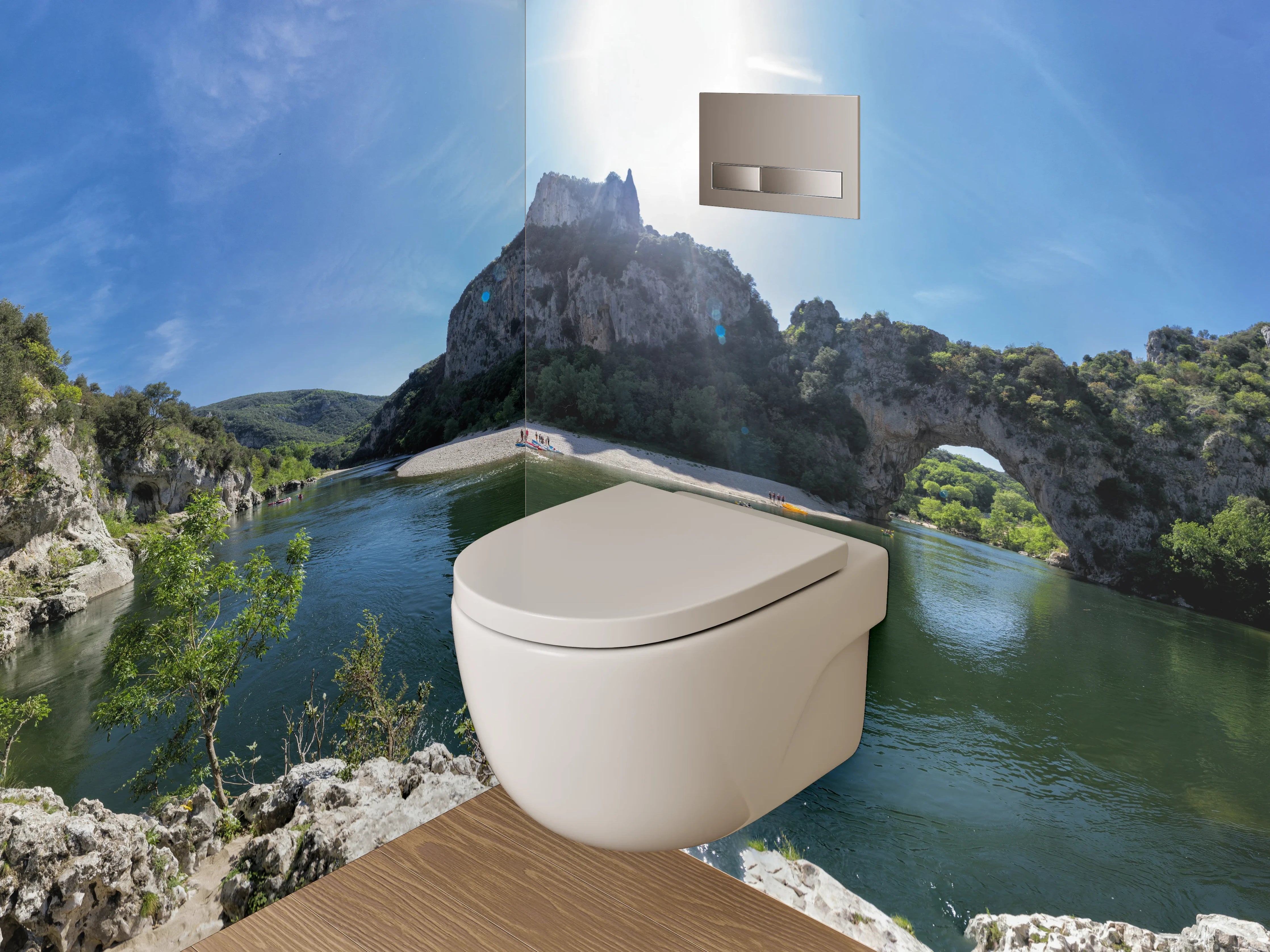 WC-Rückwand - Natursteinbogen am Flussufer