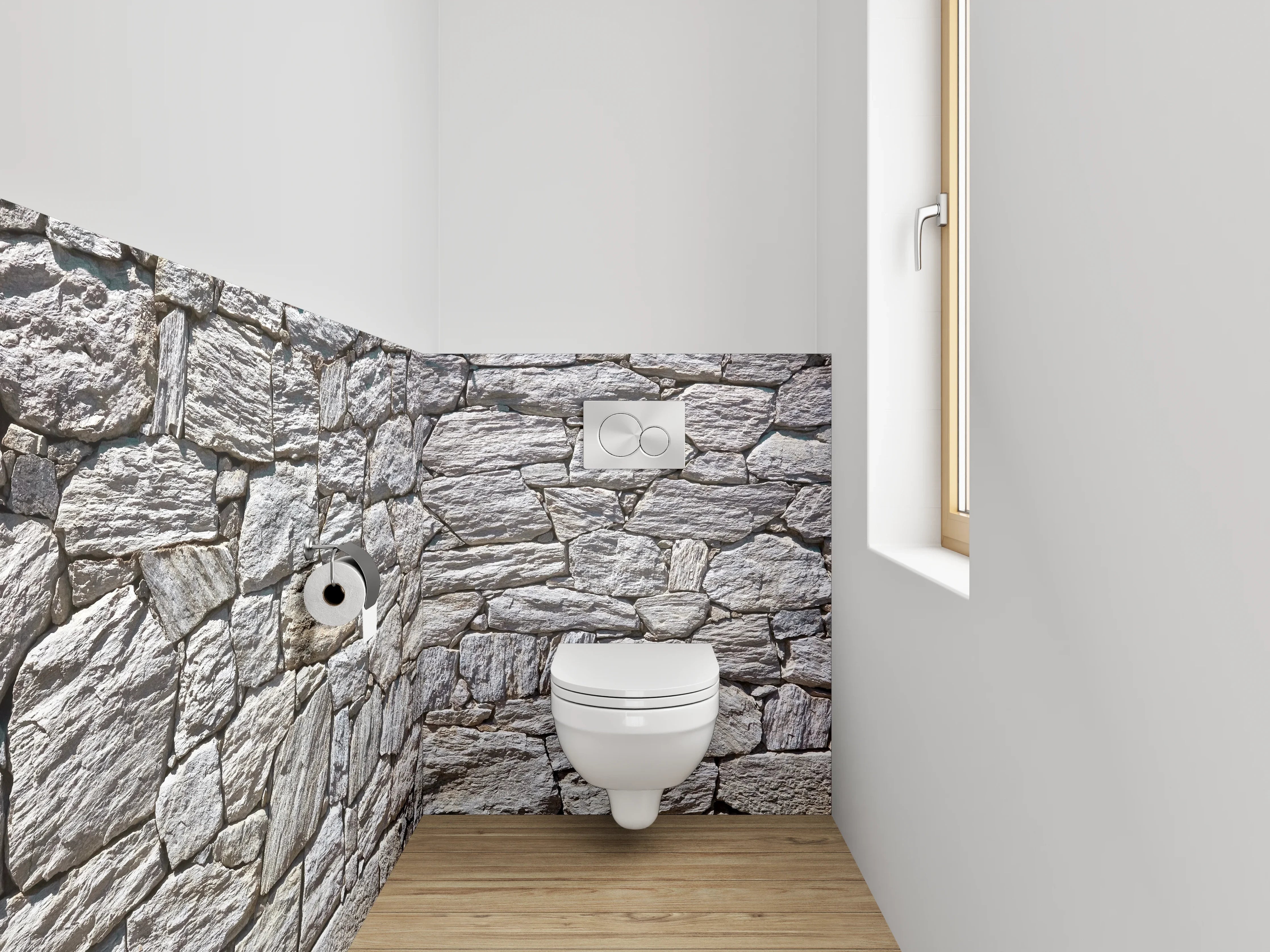 WC-Rückwand - Natursteinmauer Weiß-Grau