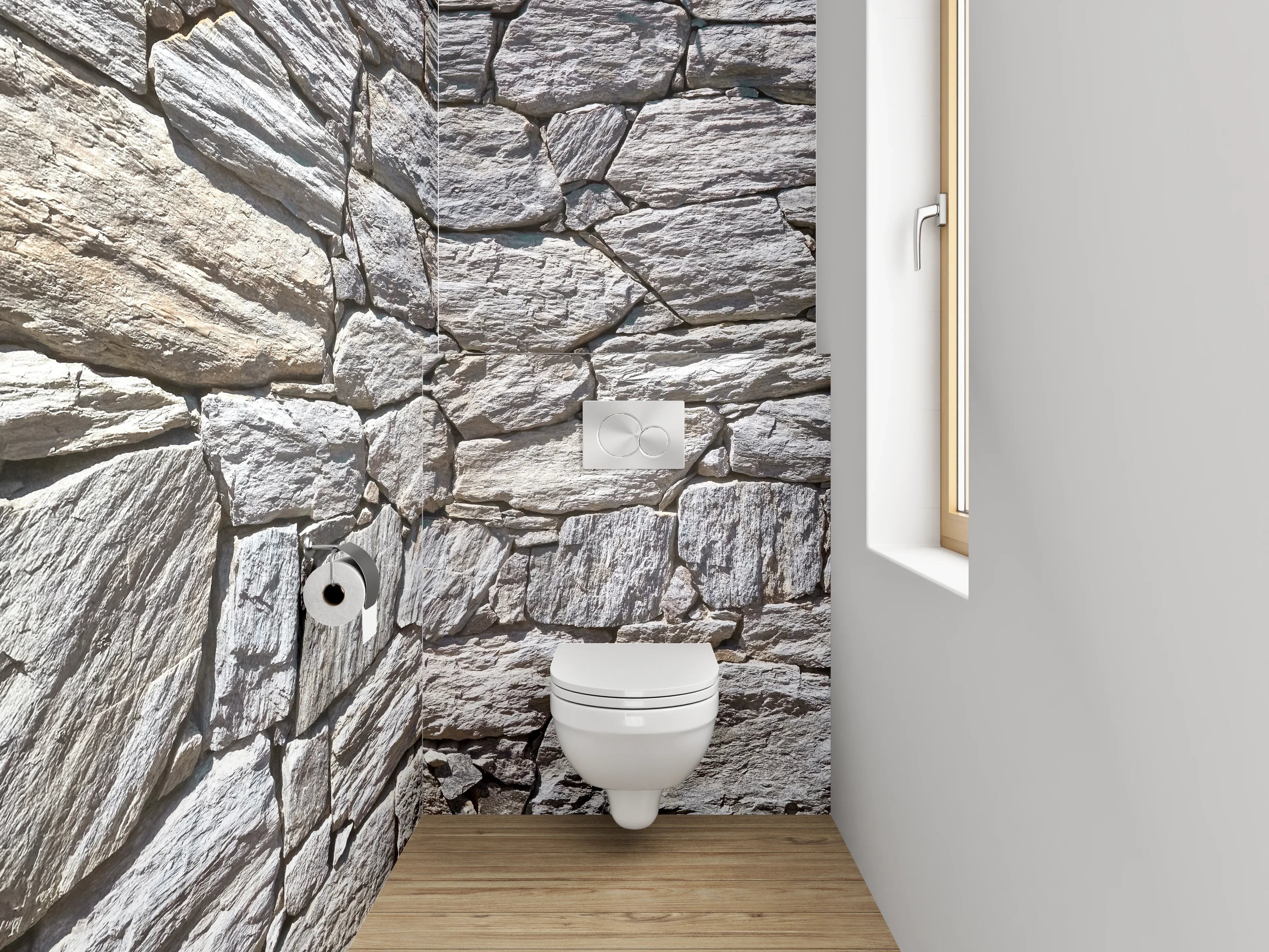WC-Rückwand - Natursteinmauer Weiß-Grau