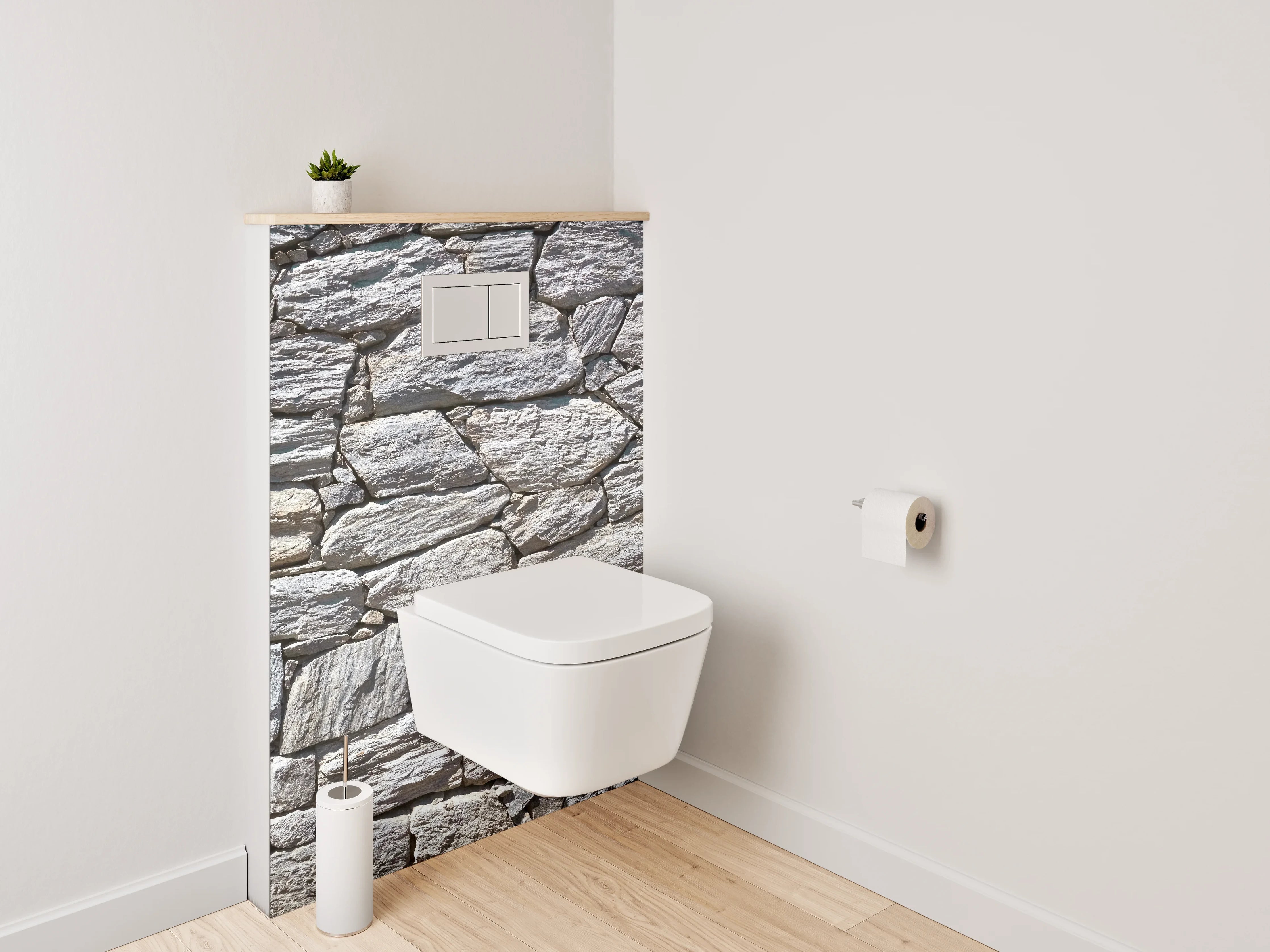 WC-Rückwand - Natursteinmauer Weiß-Grau