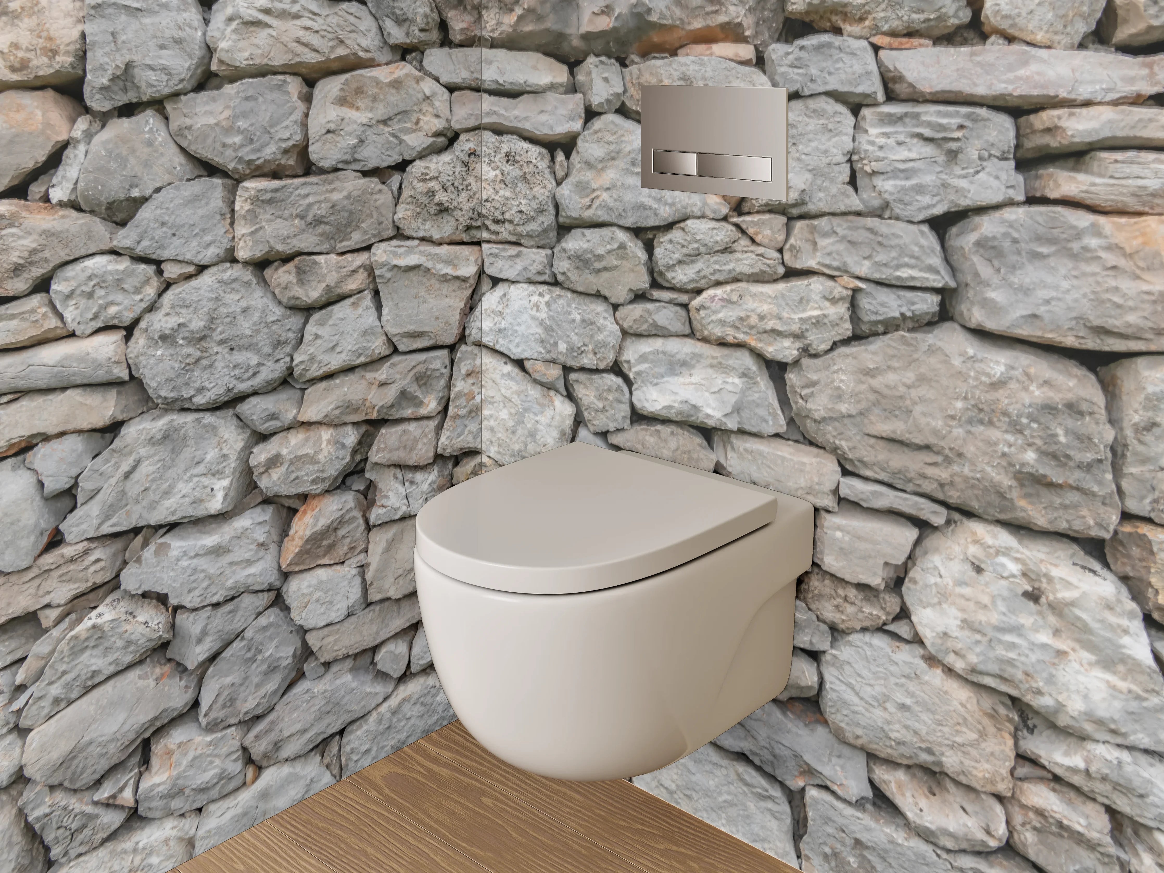 WC-Rückwand - Natursteinmauer in Grau und Beige