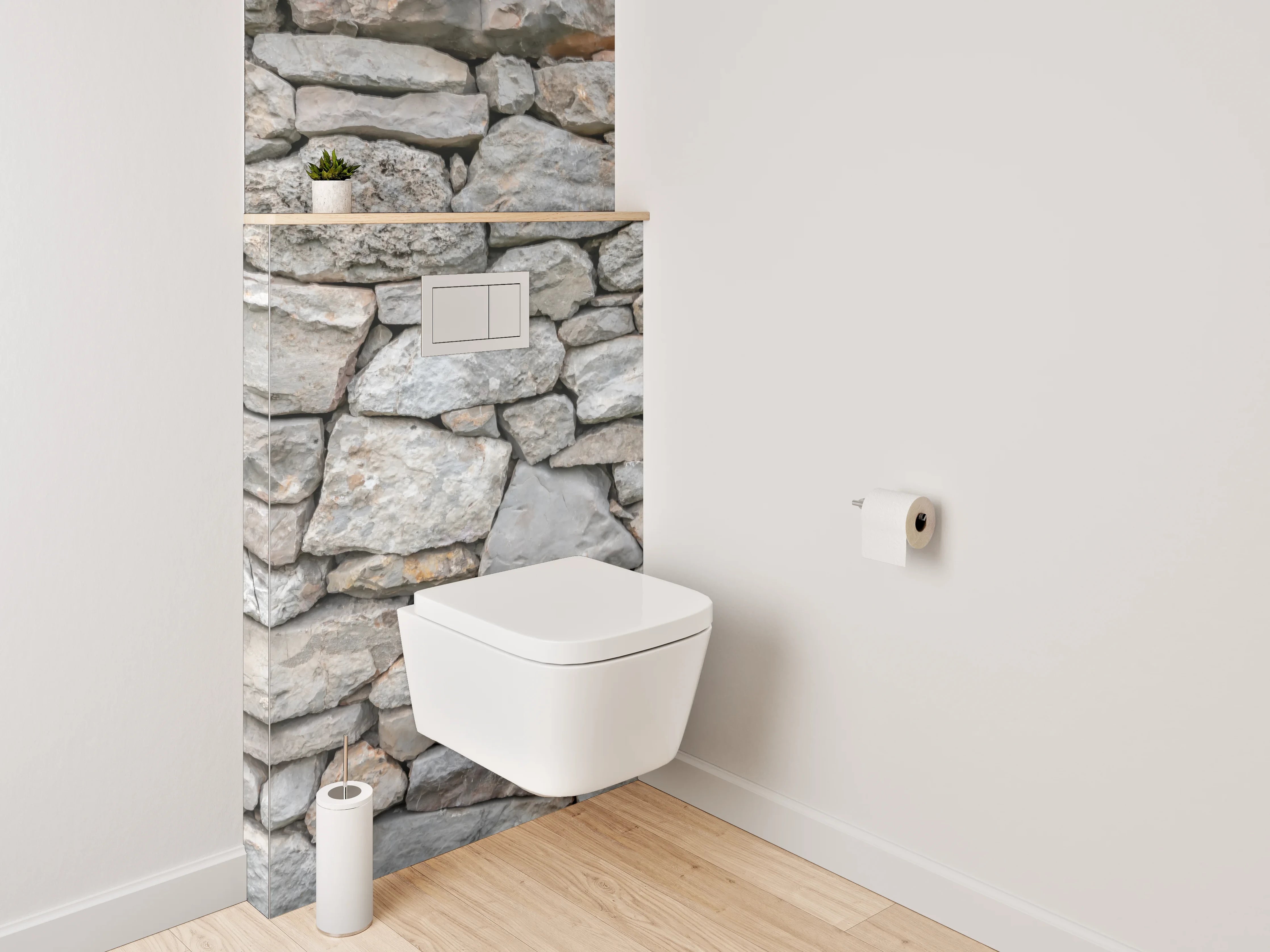 WC-Rückwand - Natursteinmauer in Grau und Beige