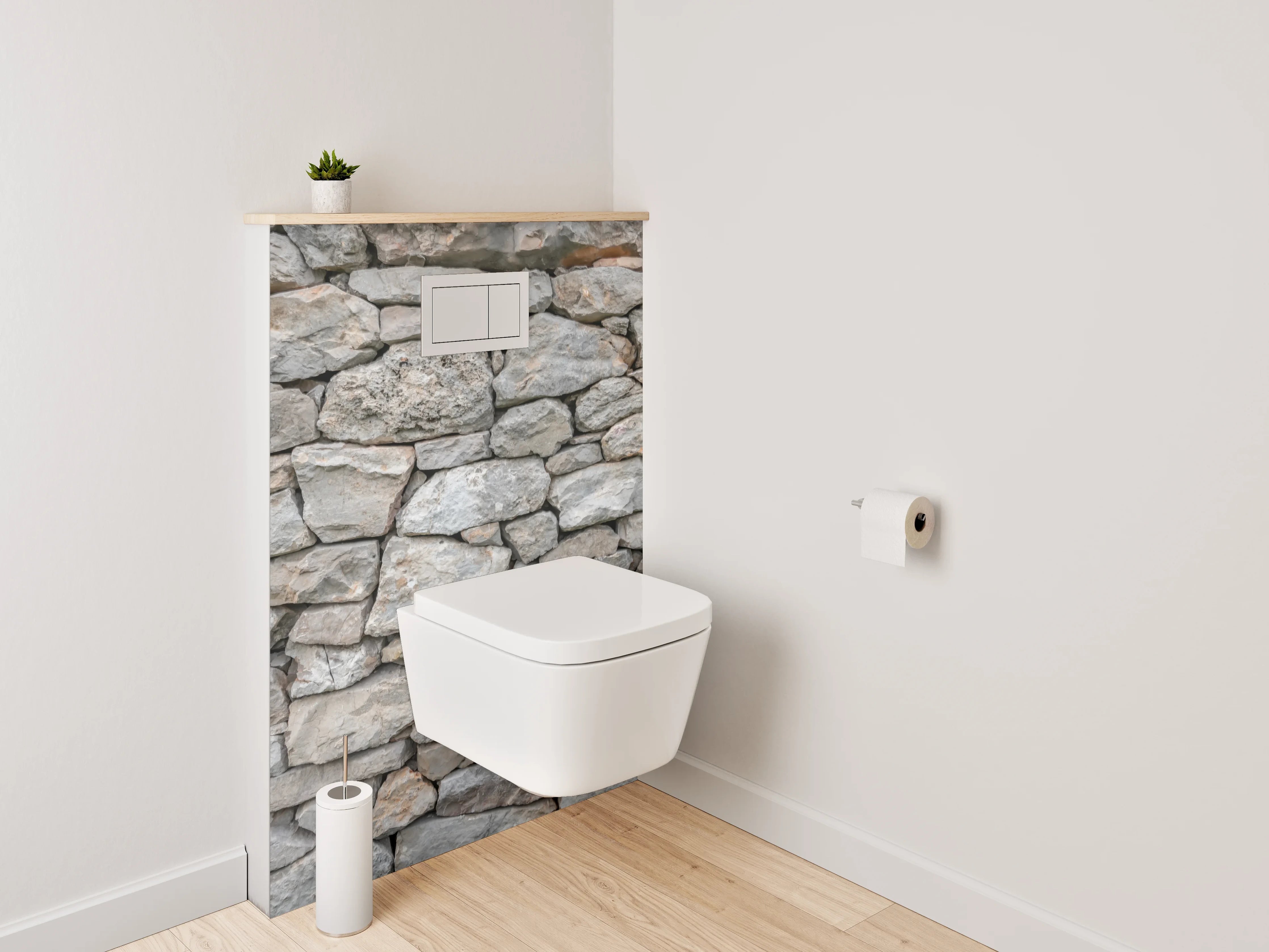 WC-Rückwand - Natursteinmauer in Grau und Beige