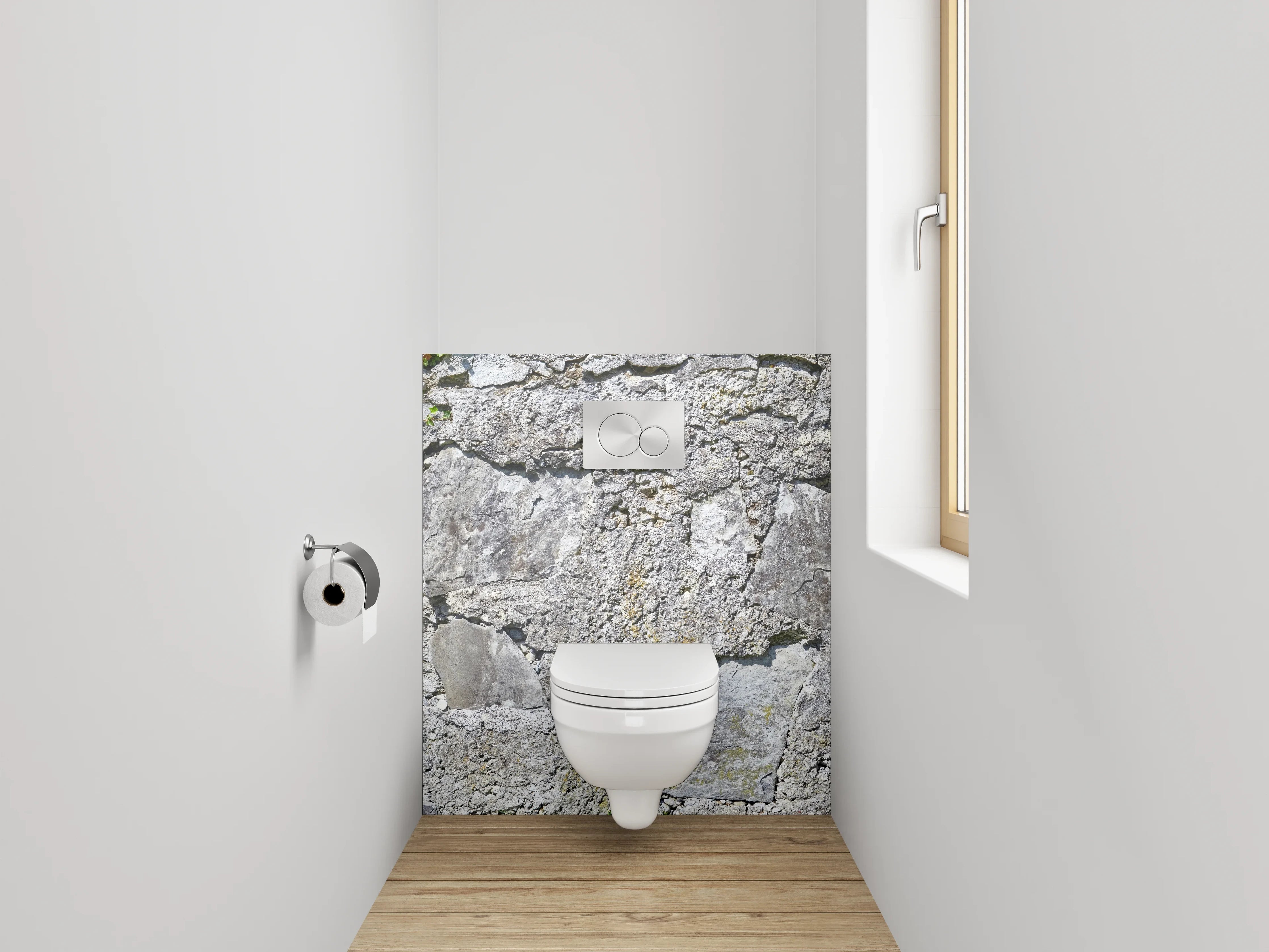 WC-Rückwand - Natursteinmauer in Grau und Weiß