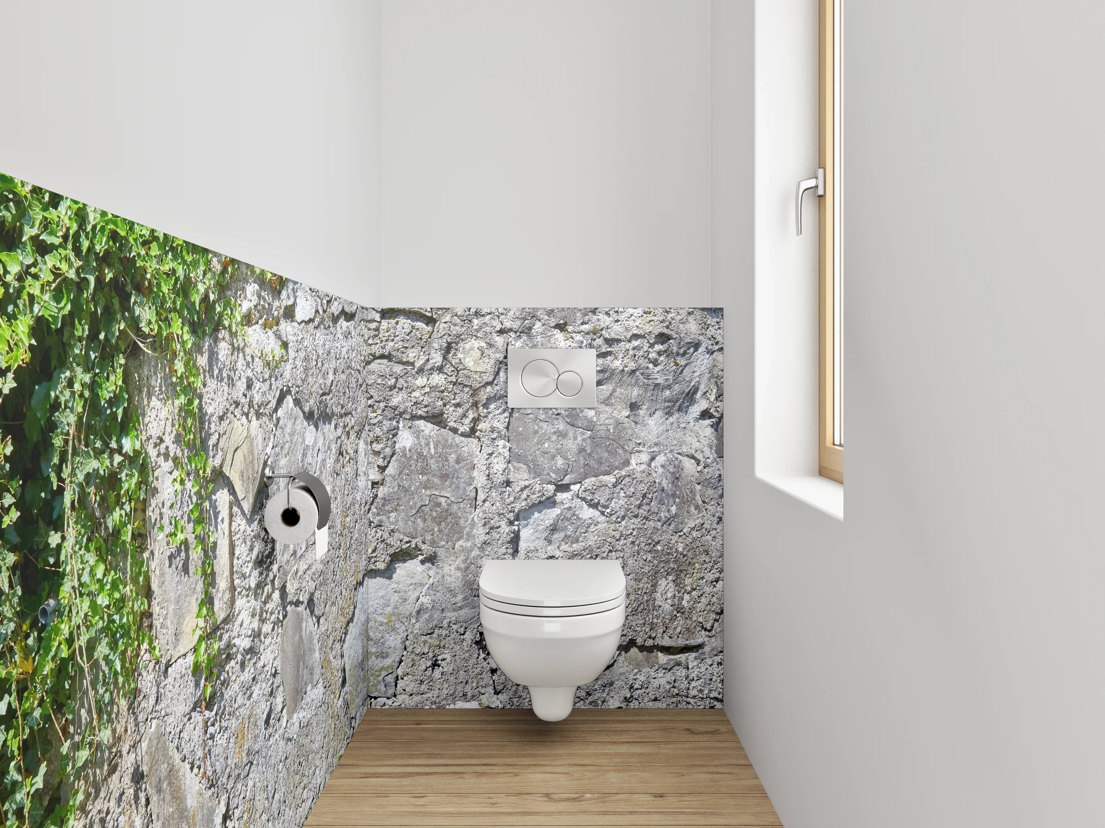 WC-Rückwand - Natursteinmauer in Grau und Weiß