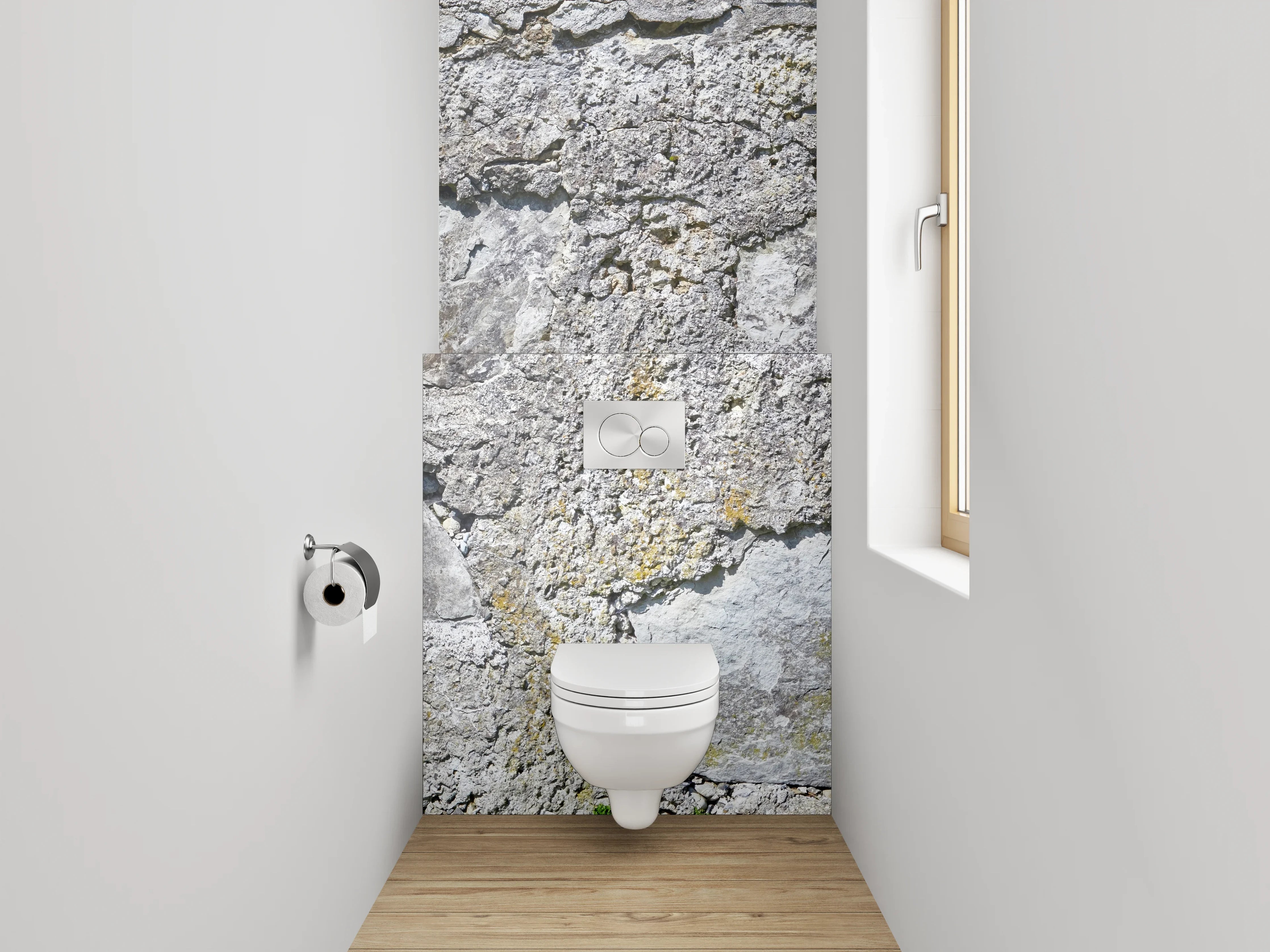 WC-Rückwand - Natursteinmauer in Grau und Weiß