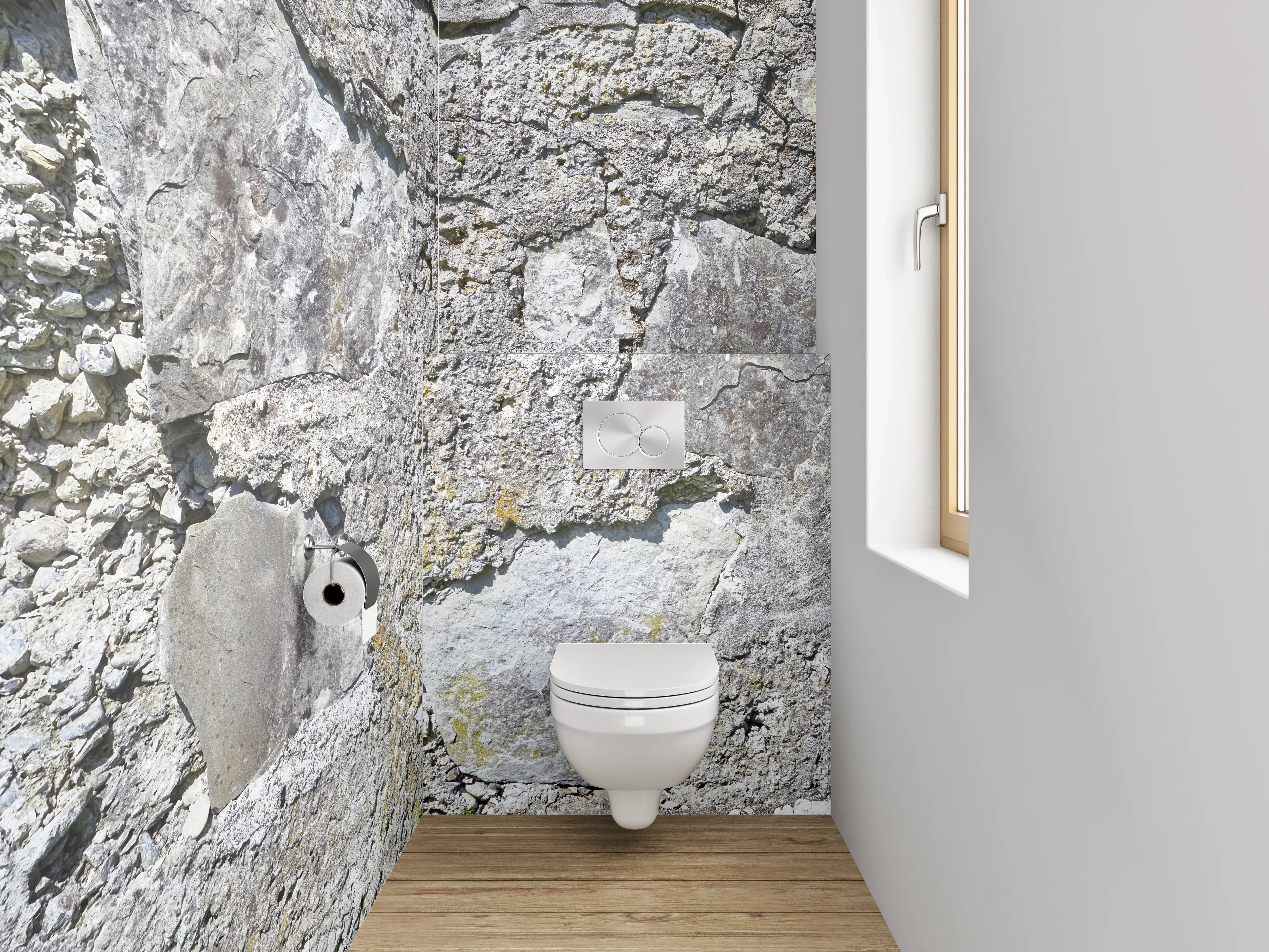 WC-Rückwand - Natursteinmauer in Grau und Weiß