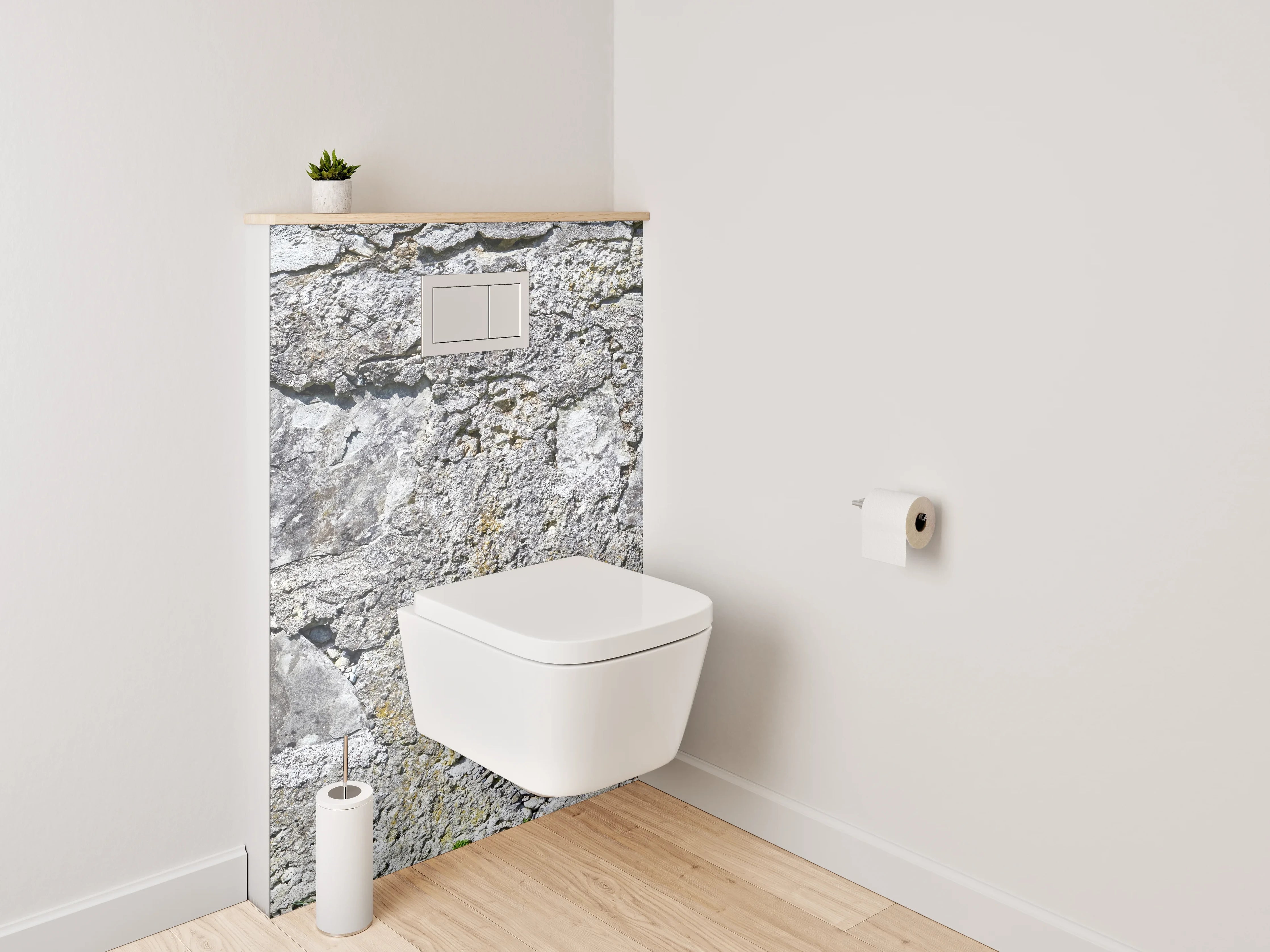 WC-Rückwand - Natursteinmauer in Grau und Weiß