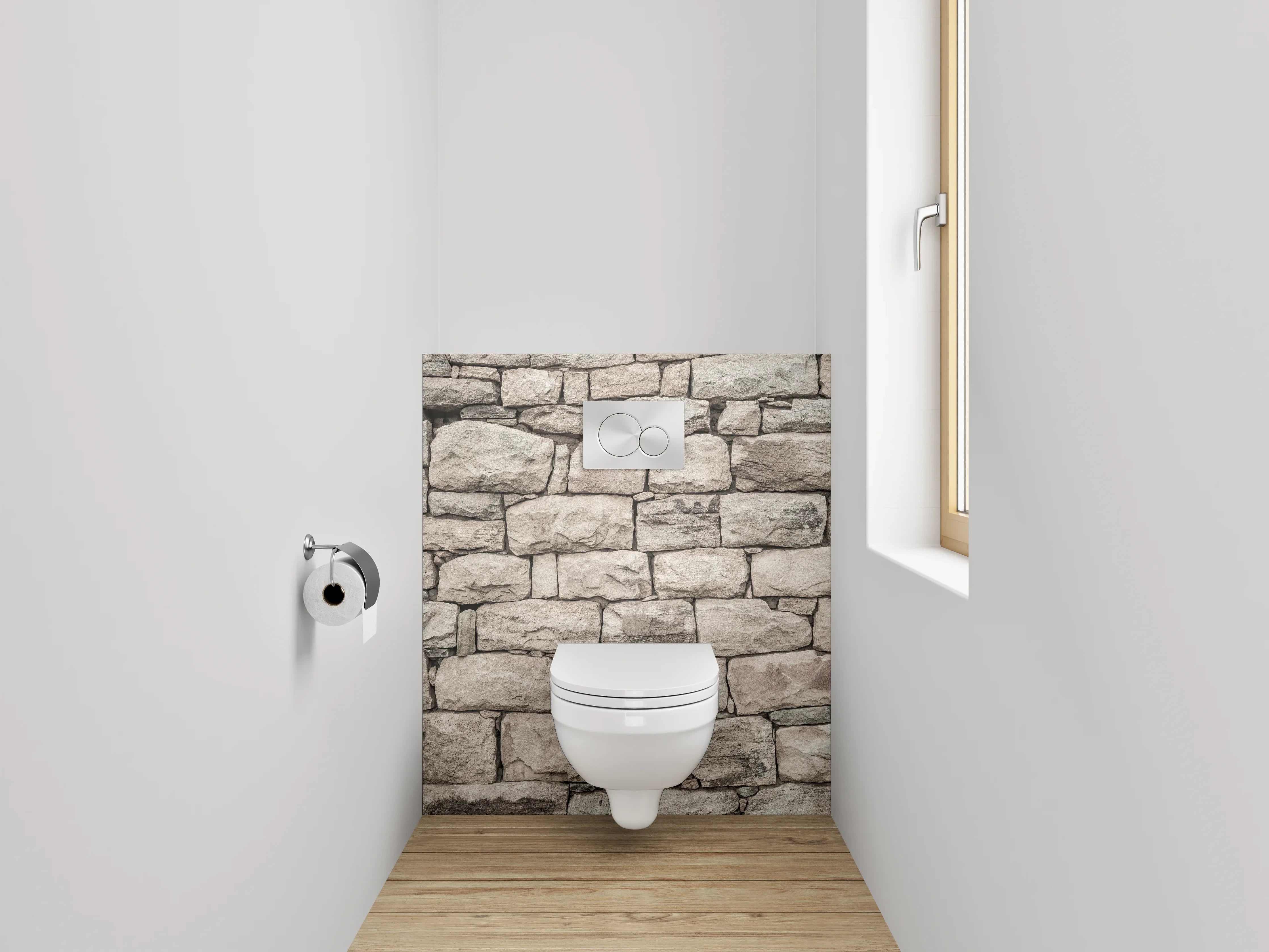 WC-Rückwand - Natursteinmauer in beige und grau