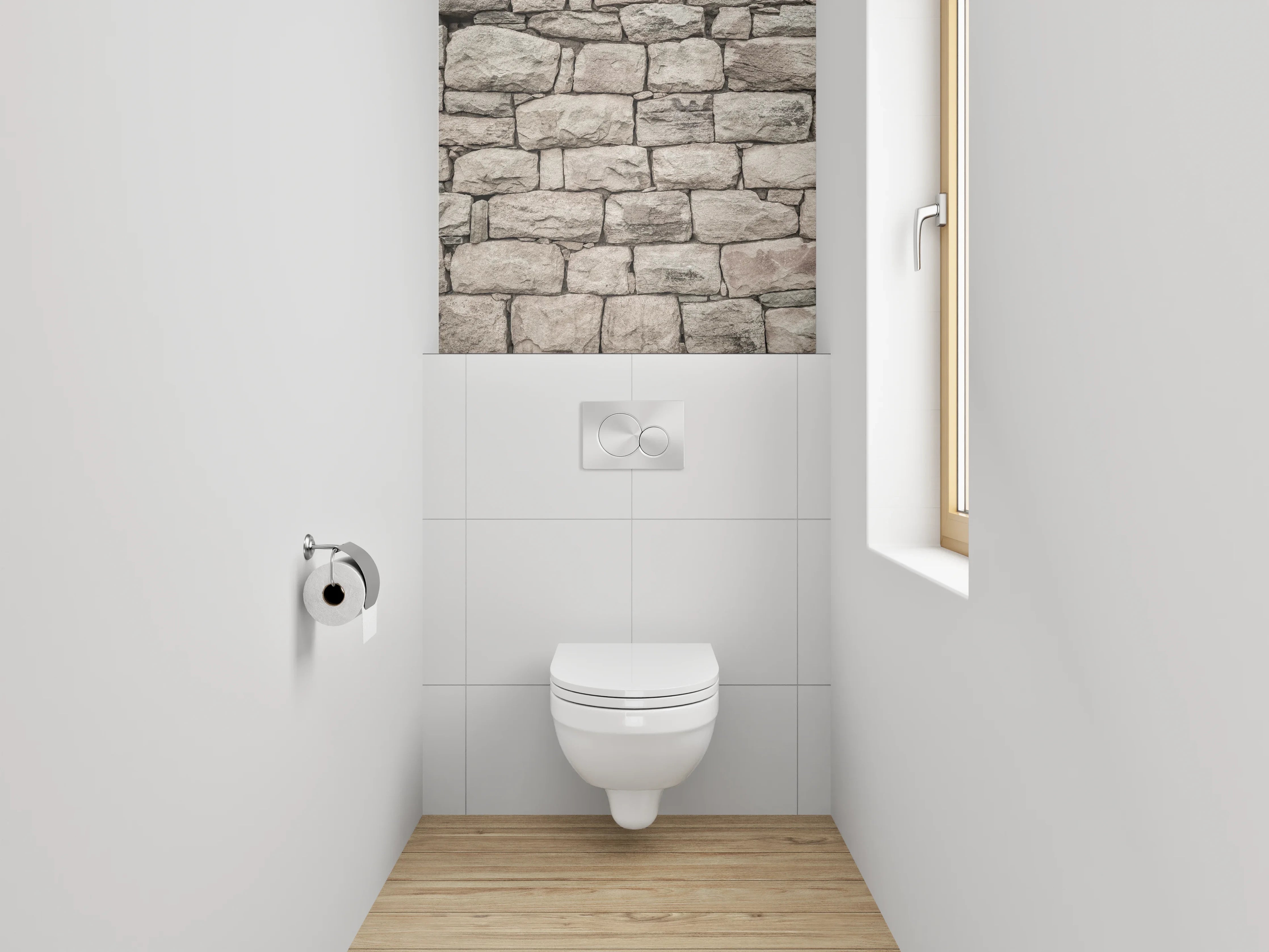 WC-Rückwand - Natursteinmauer in beige und grau
