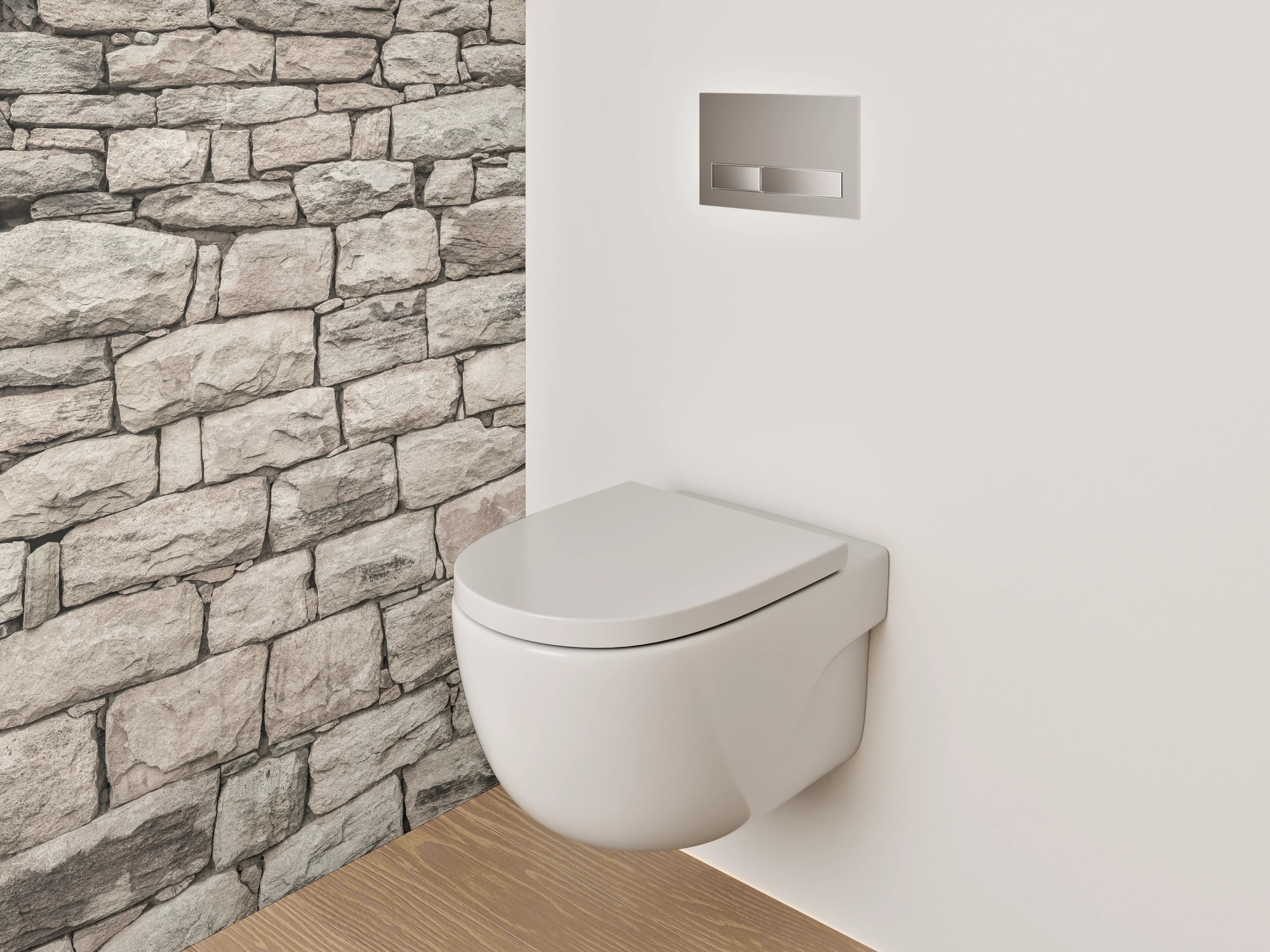 WC-Rückwand - Natursteinmauer in beige und grau