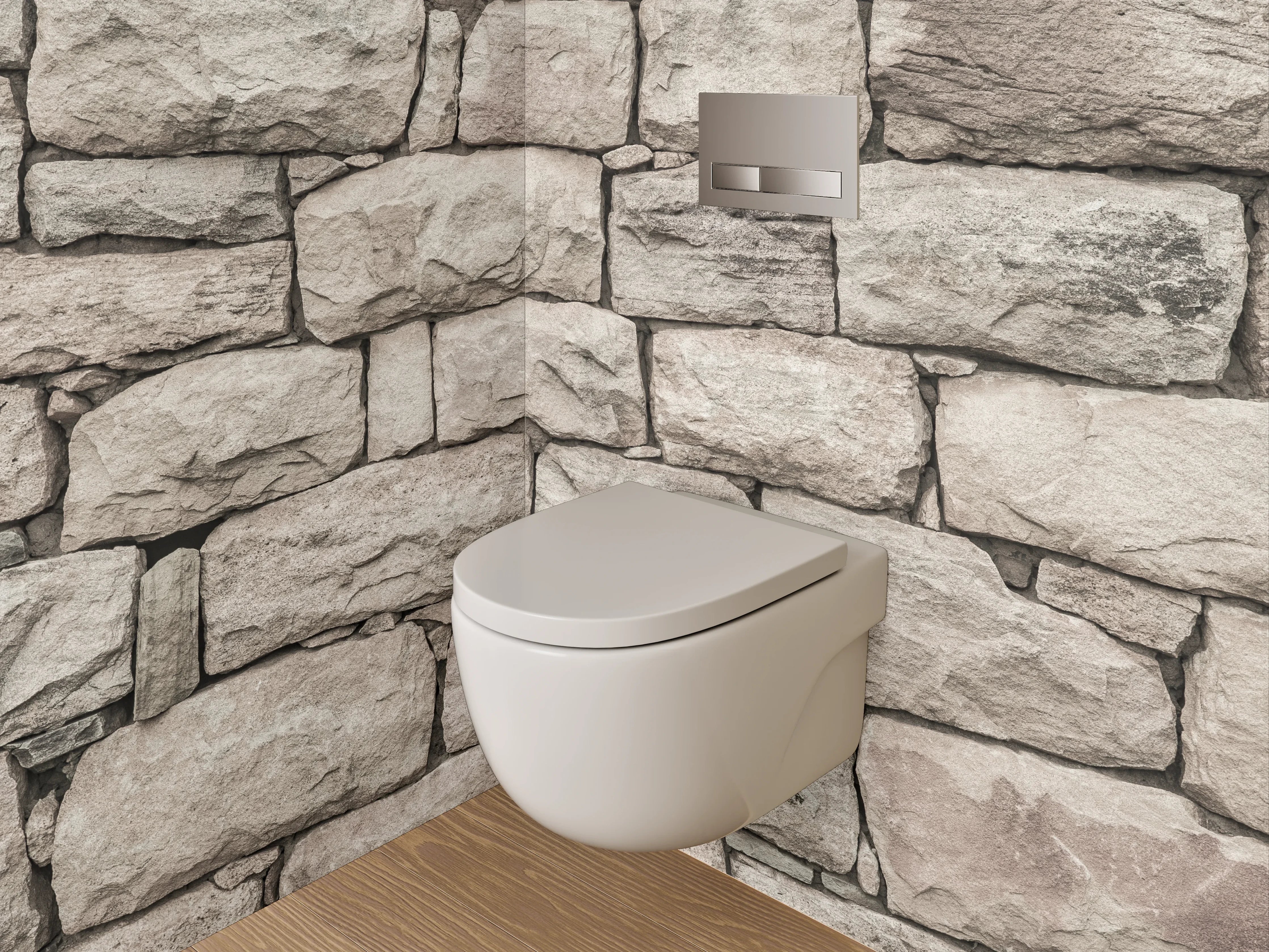 WC-Rückwand - Natursteinmauer in beige und grau