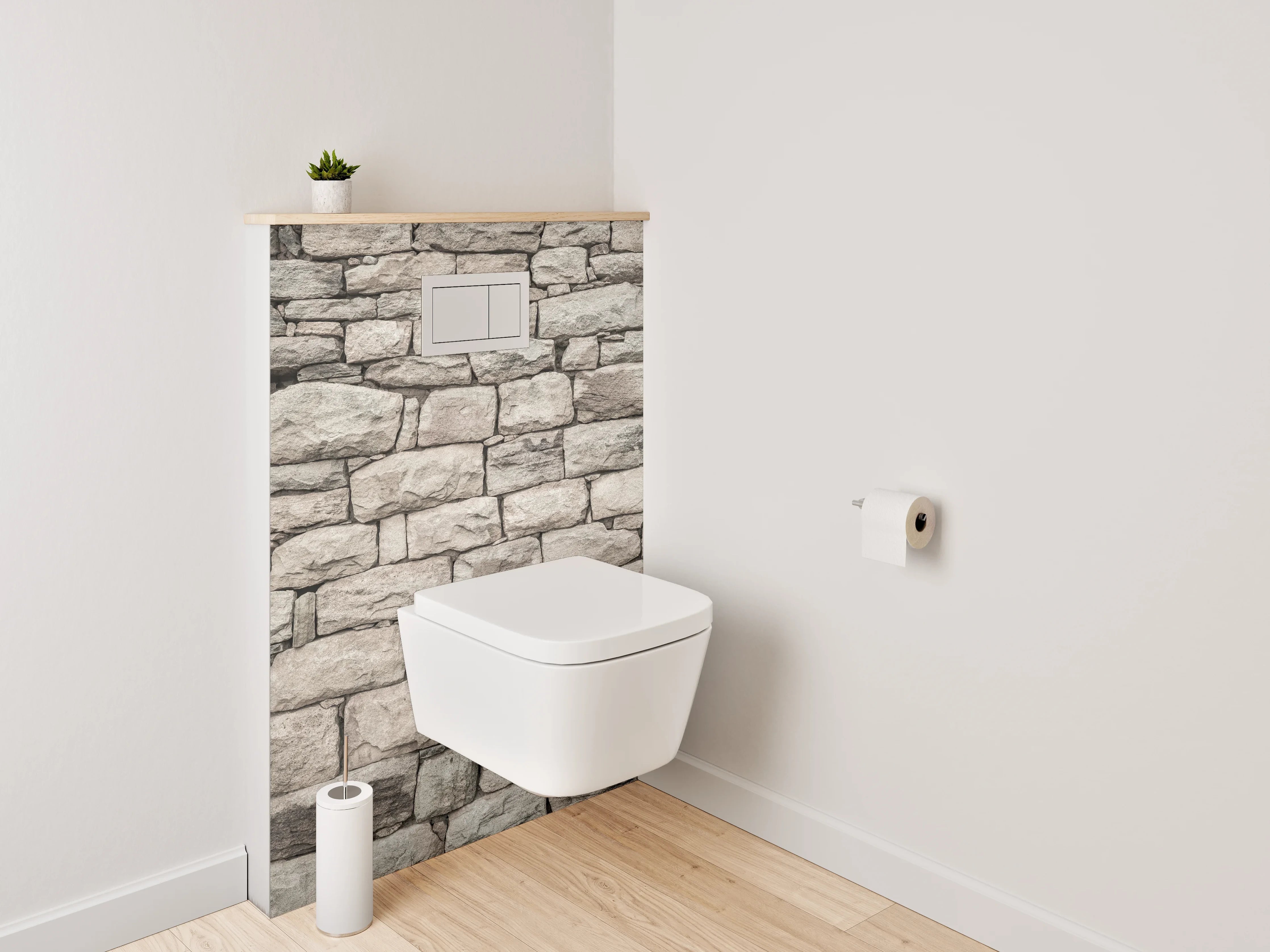 WC-Rückwand - Natursteinmauer in beige und grau