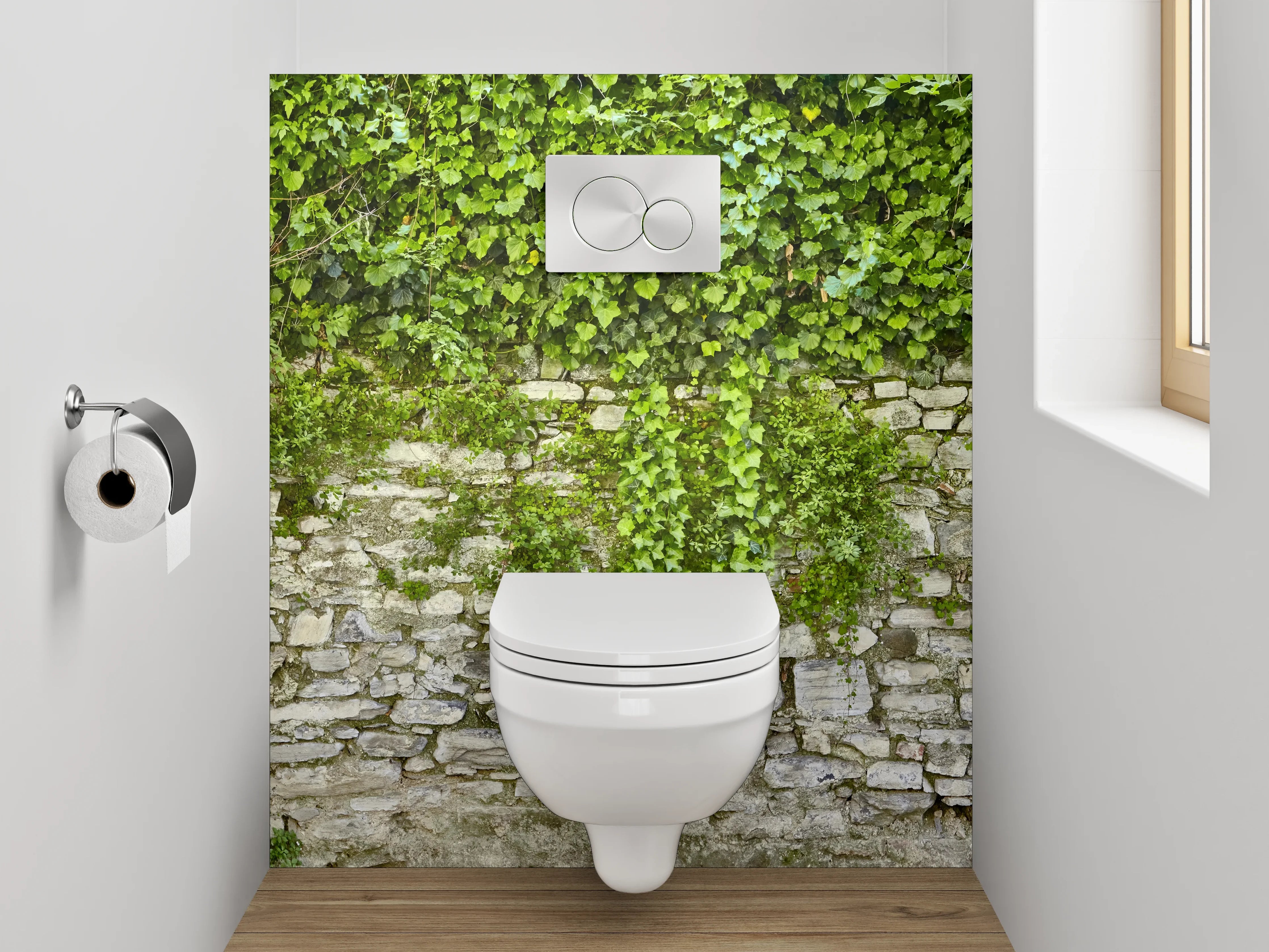 WC-Rückwand - Natursteinmauer mit Efeu