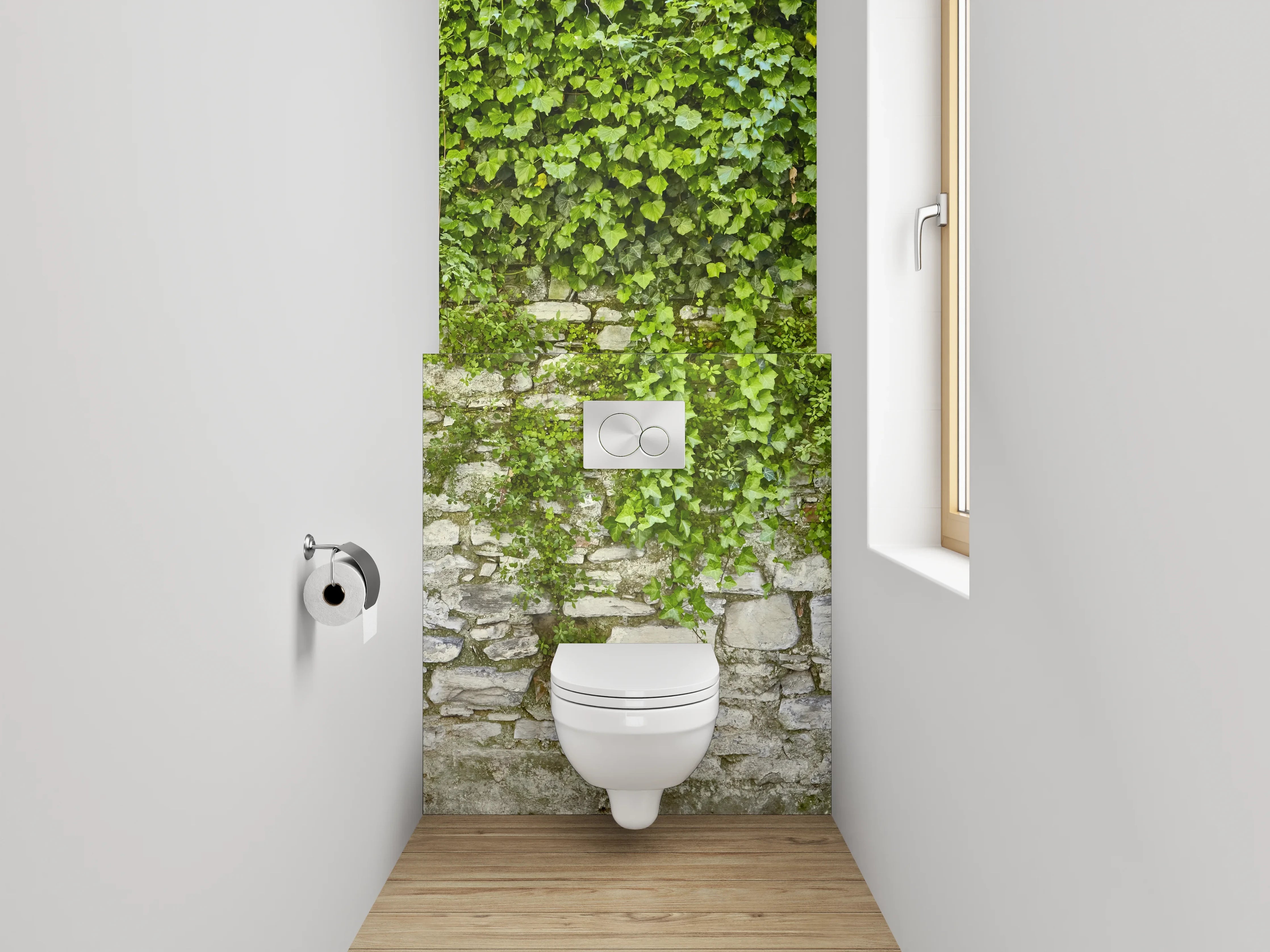 WC-Rückwand - Natursteinmauer mit Efeu